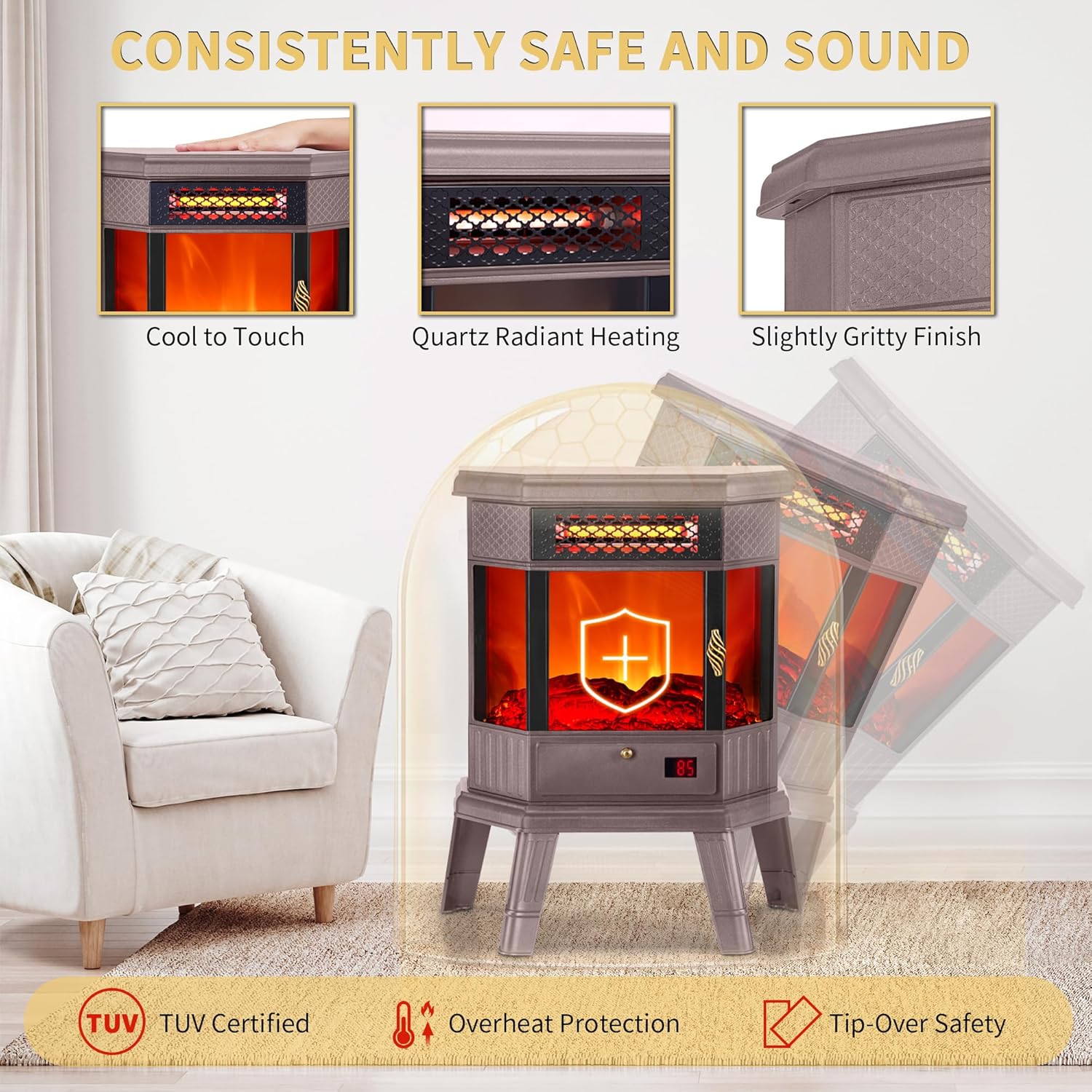RealSmart 22 in Electric Fireplace with 3D Flame Effect and Remote Control