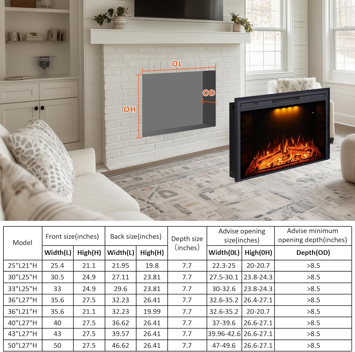 Valuxhome Electric Fireplace with Fire Crackling Sound and Overheating Protection