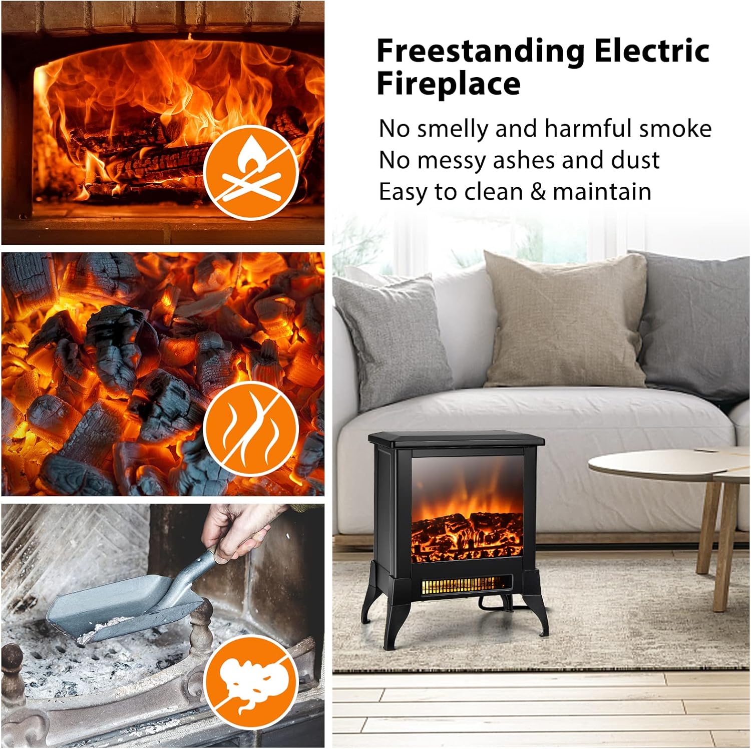 GOFLAME 1400W Electric Fireplace Heater with Realistic Flame and Adjustable Temperature