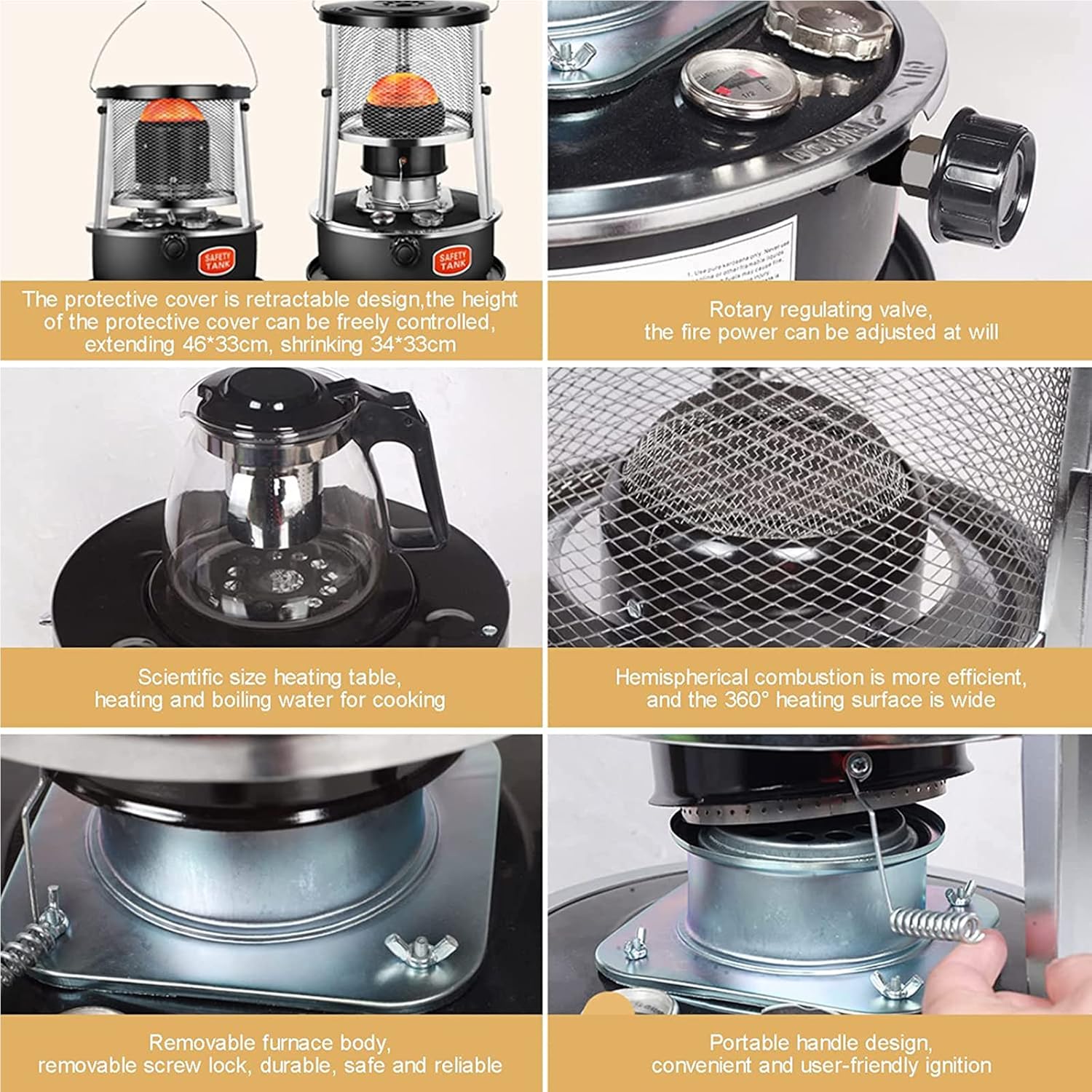 Kerosene Stove Heater with Adjustable Height and Oil Gauge