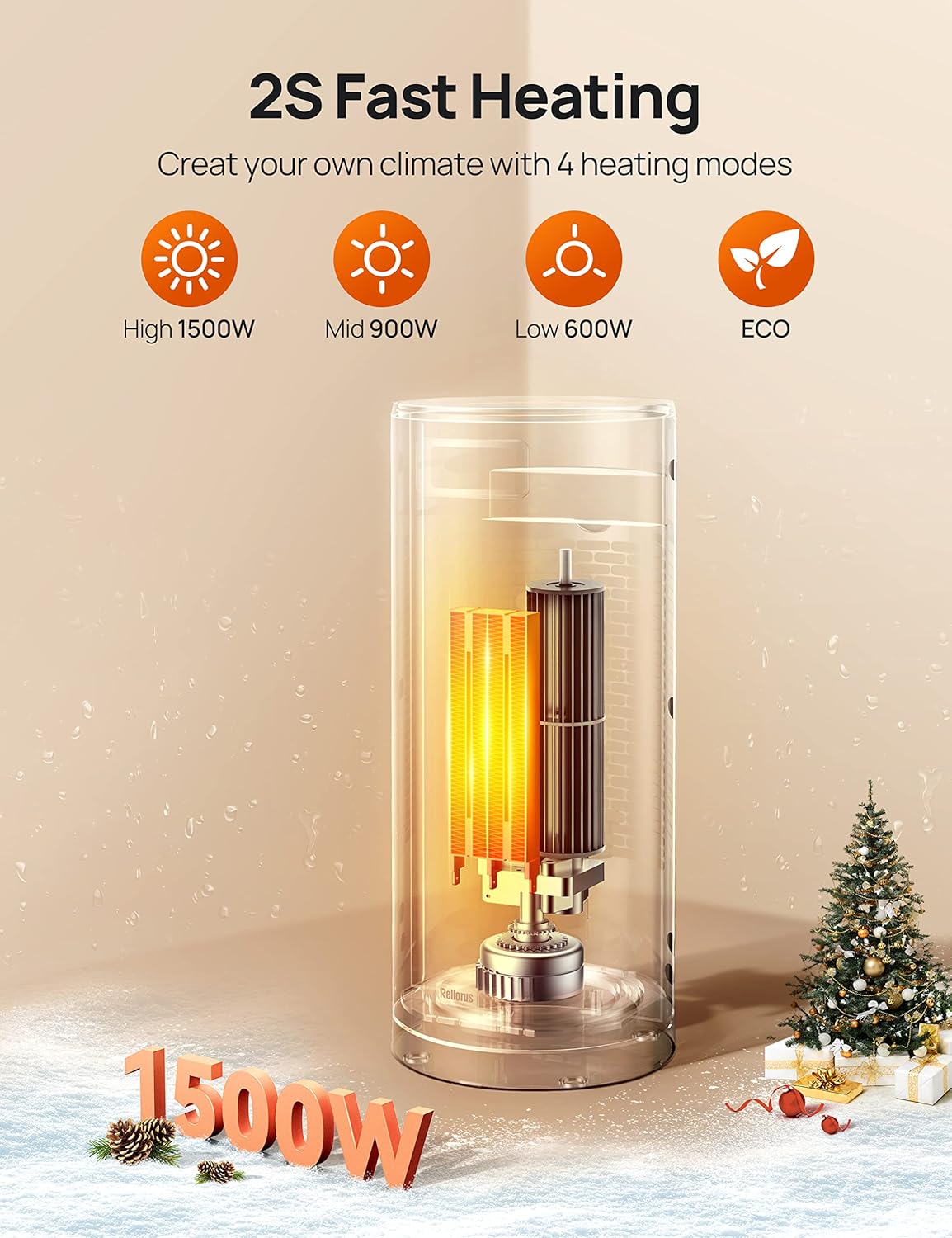 Rellorus Fast Heating Electric Space Heater with Remote and Thermostat 1