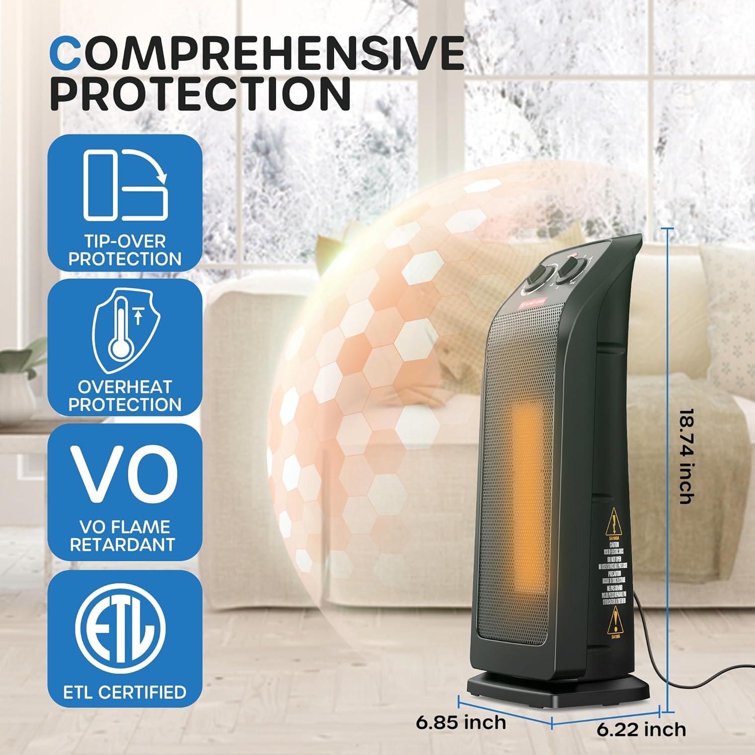 ECOWELL 18 Tower Heater with 3 Modes and Thermostat