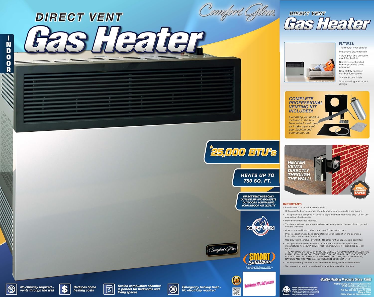 Comfort Glow 25000 BTU Propane Wall Heater Gray 1