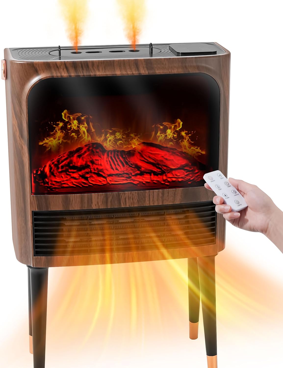Electric Fireplace Heater with 3D Flame Thermostat and Remote Control