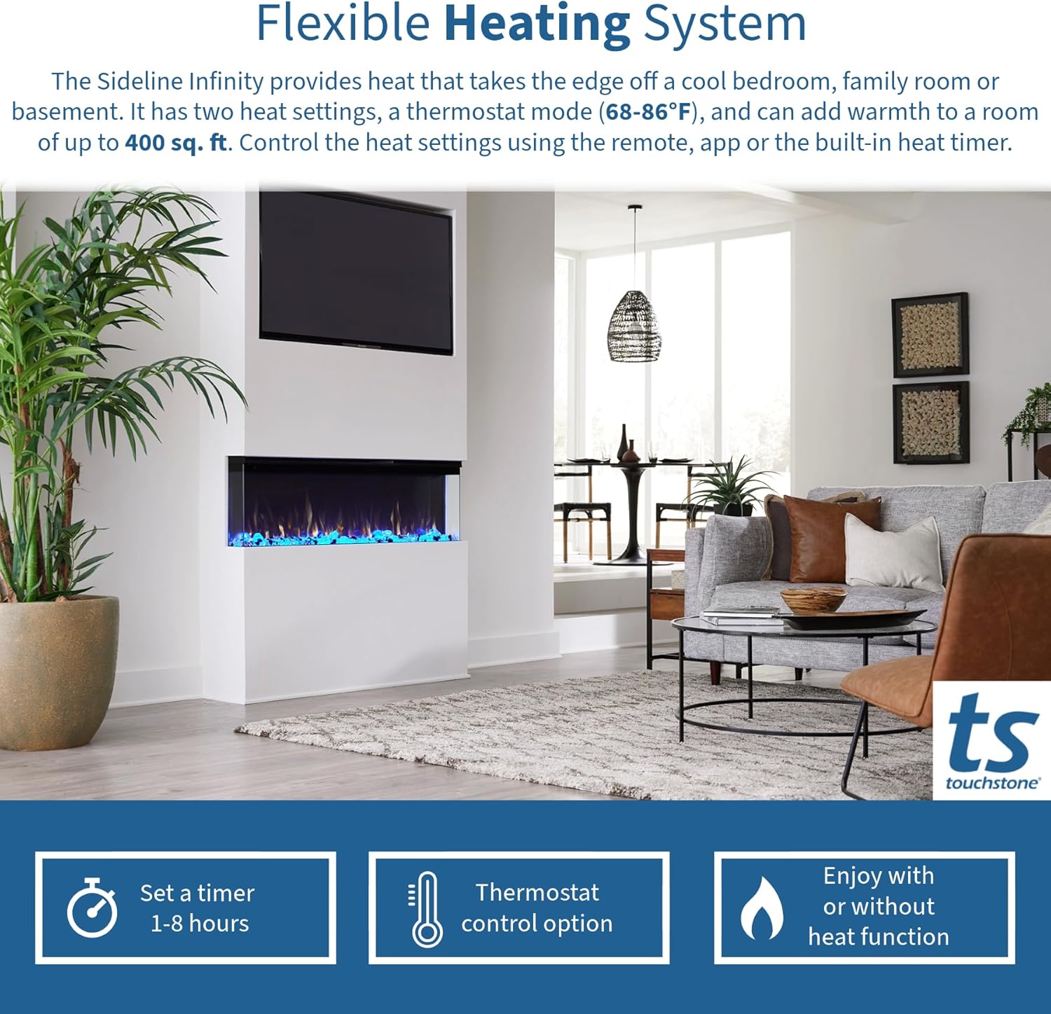 Touchstone Infinity 3-Sided Electric Fireplace - Black 72 WiFi Enabled