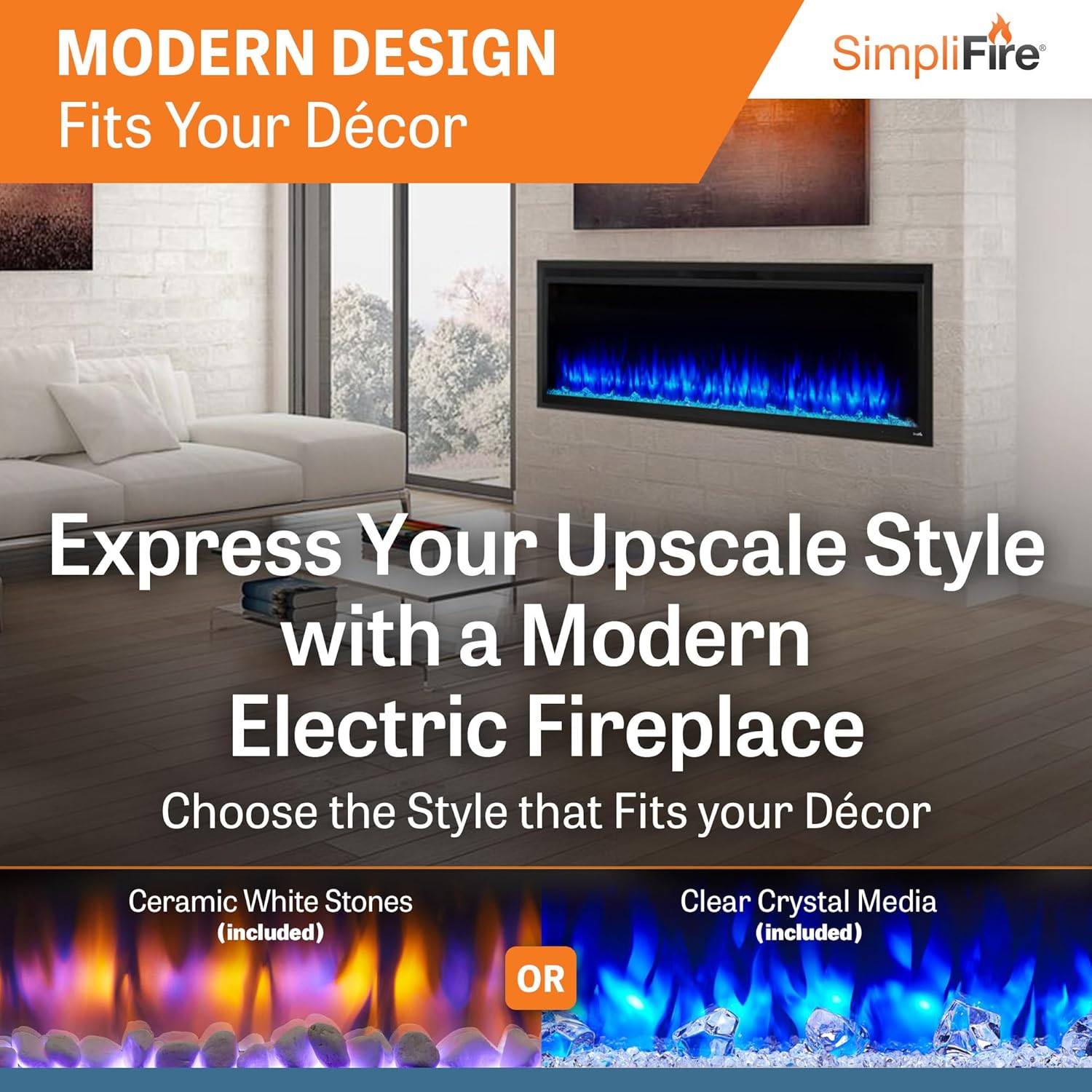 SimpliFire 60-Inch Allusion Platinum Electric Fireplace