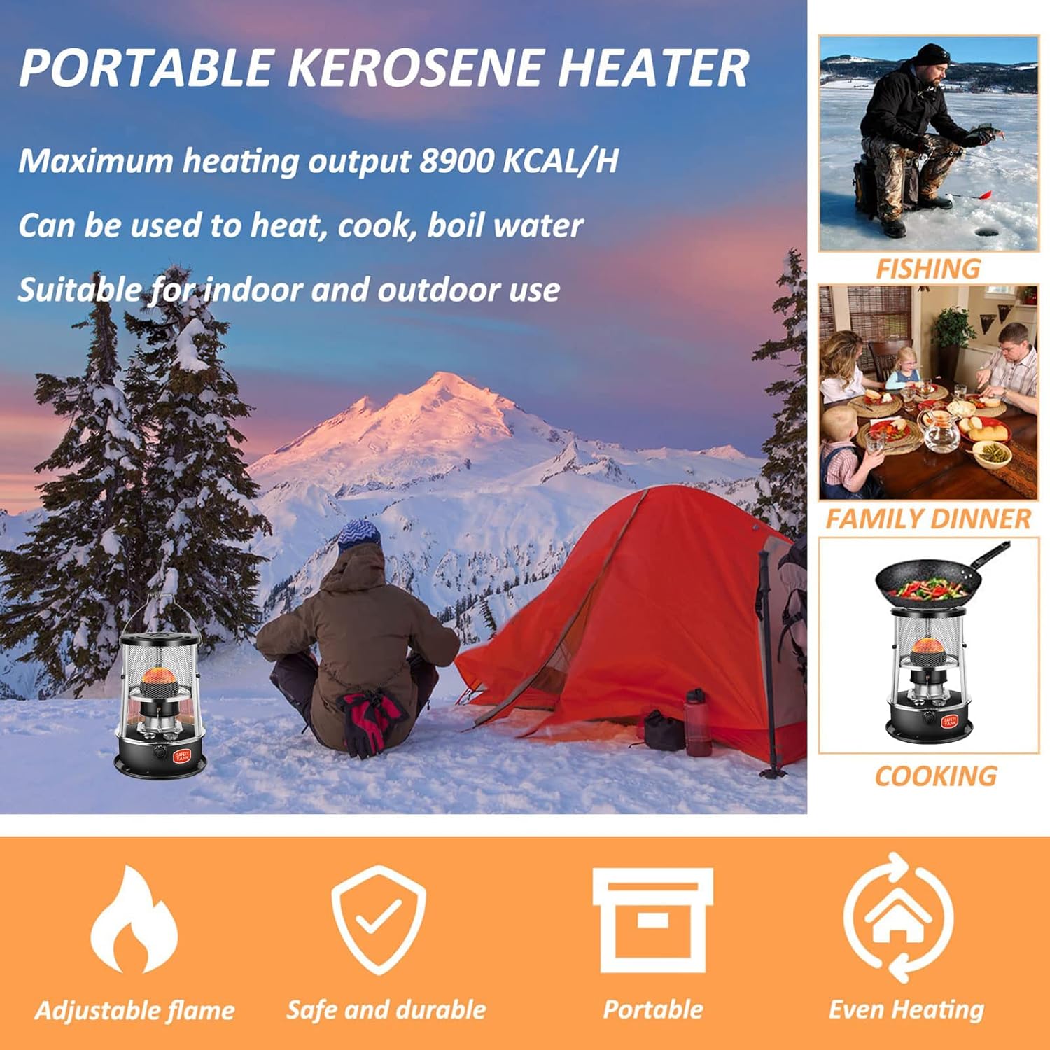 PBFHRV Kerosene Stove Heater - Portable Non Electric 16 Hour Burn Time
