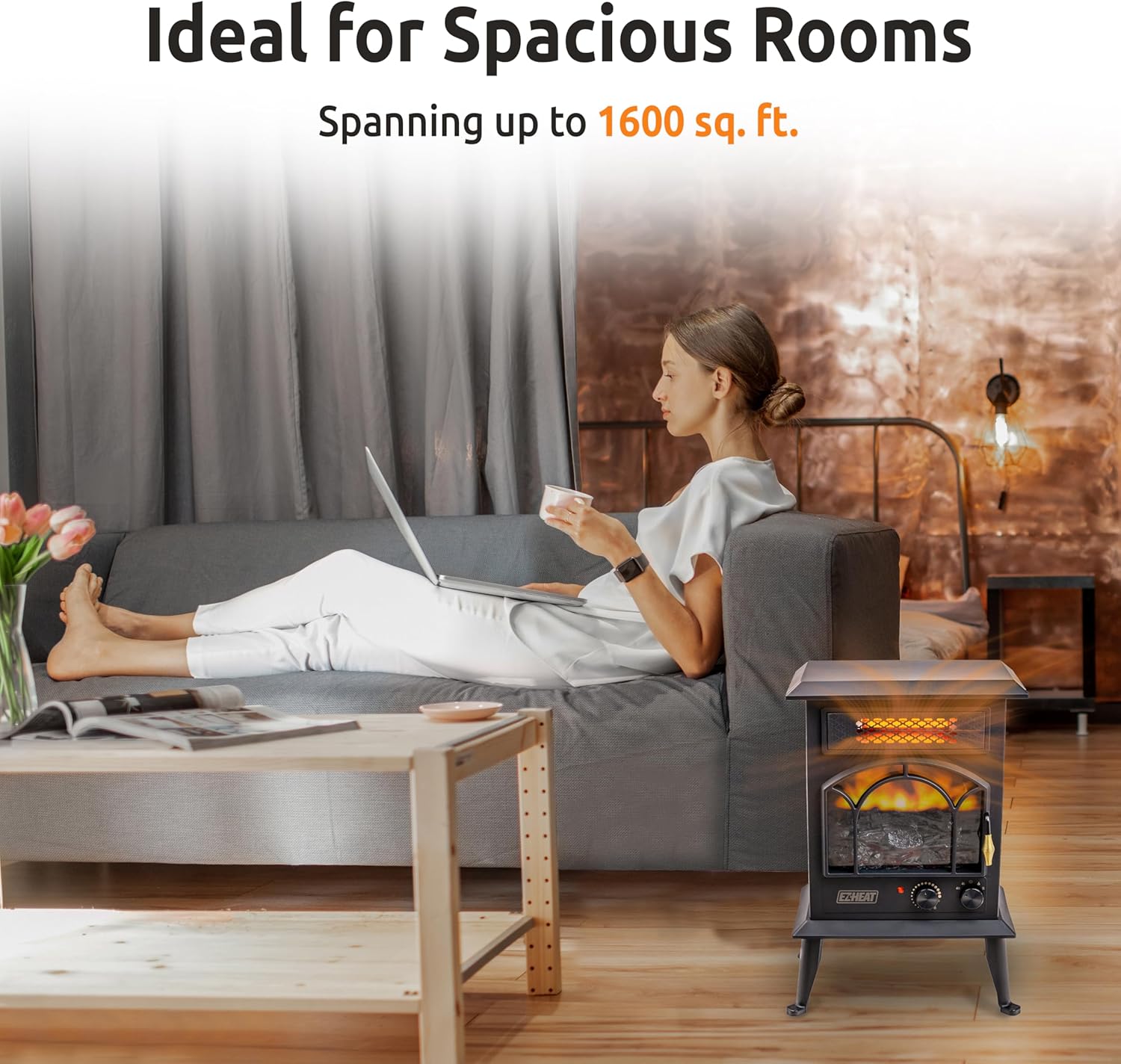 EZ-HEAT Electric Fireplace Heater with Flame Effect and Dual Heat Settings