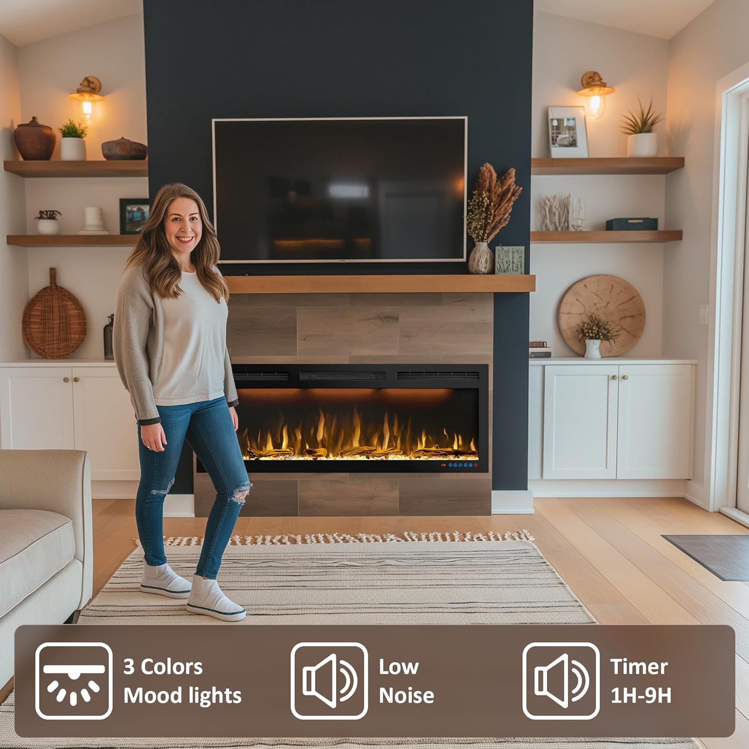 Dreamflame 88 Inches Electric Fireplace with Timer and Remote Control