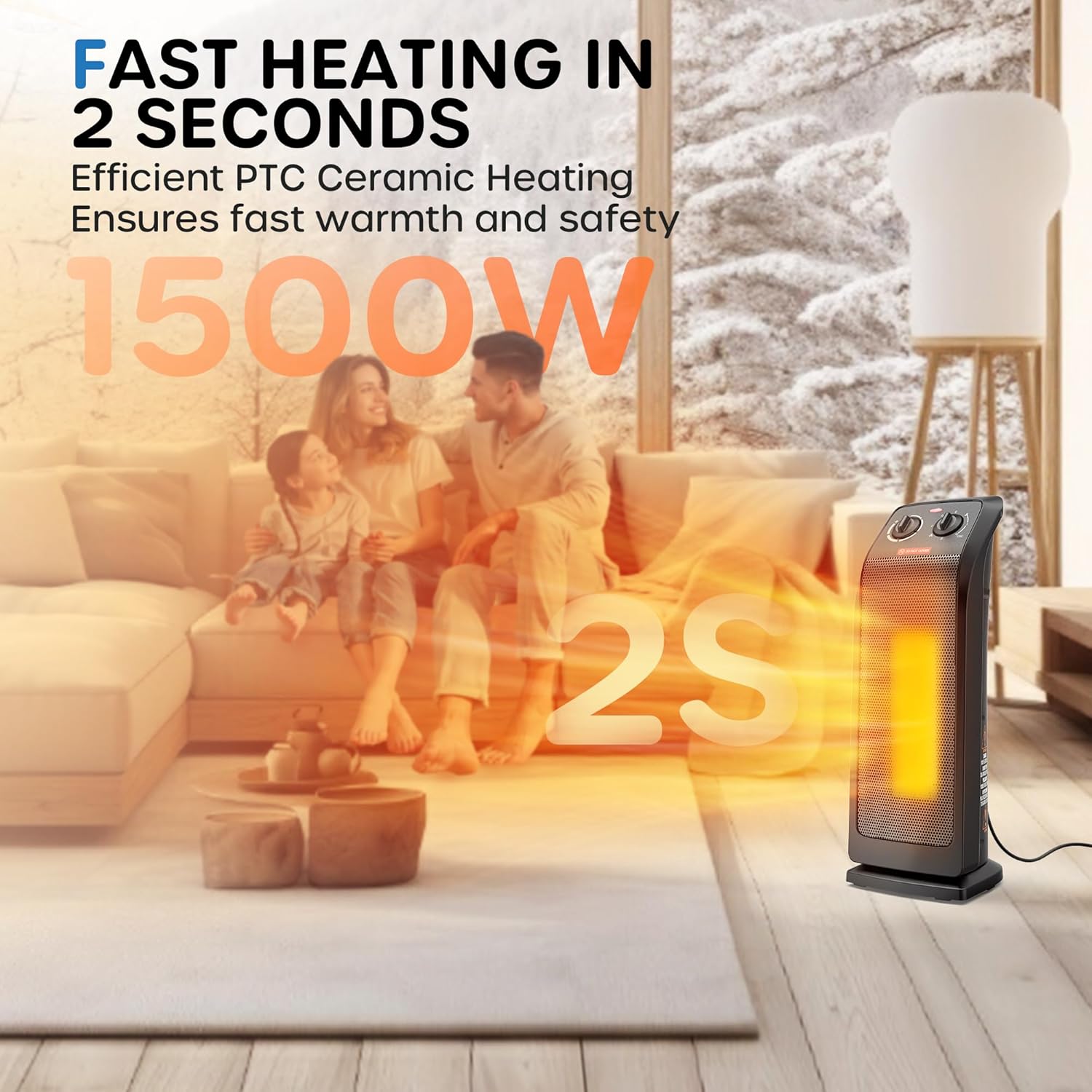 ECOWELL 18 Tower Heater with 3 Modes and Thermostat