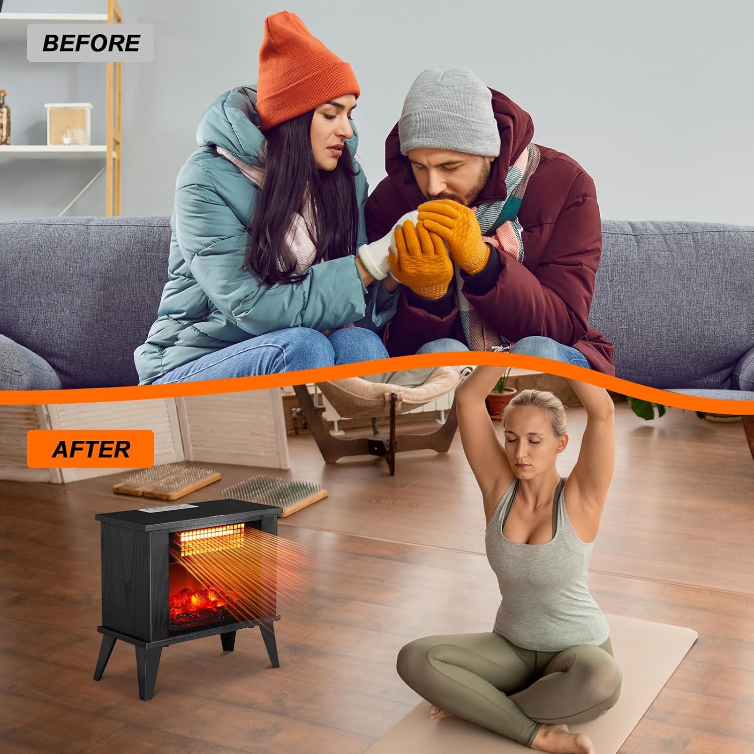 ROVSUN Electric Fireplace Stove 15W Realistic Flame Adjustable Heating