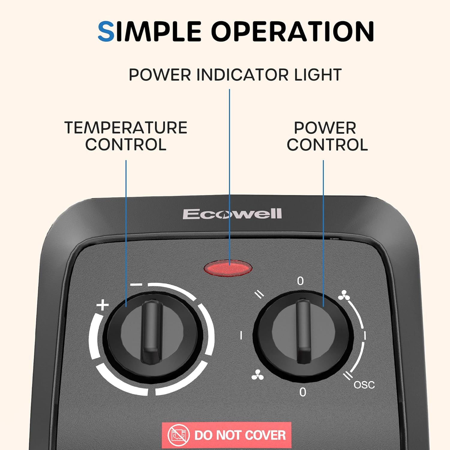 ECOWELL 18 Tower Heater with 3 Modes and Thermostat