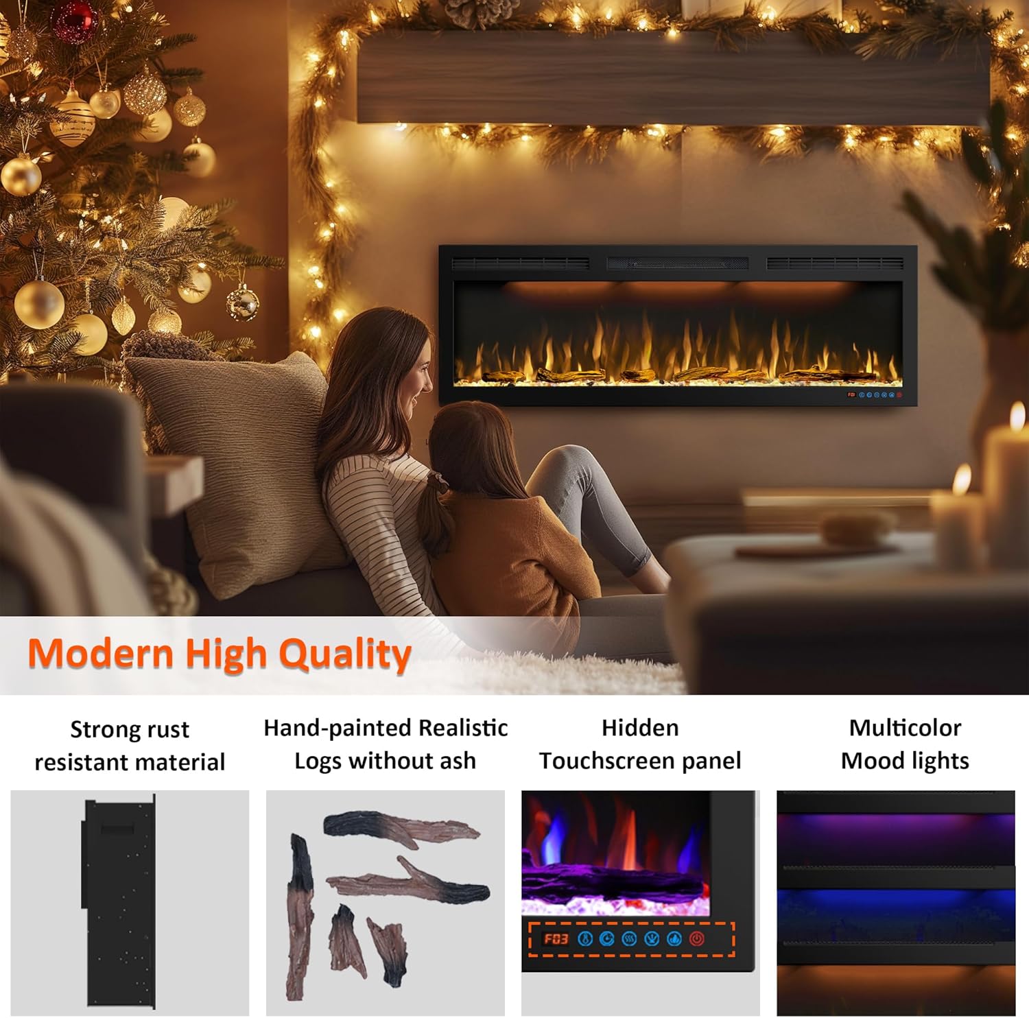 Dreamflame 88 Inches Electric Fireplace with Timer and Remote Control