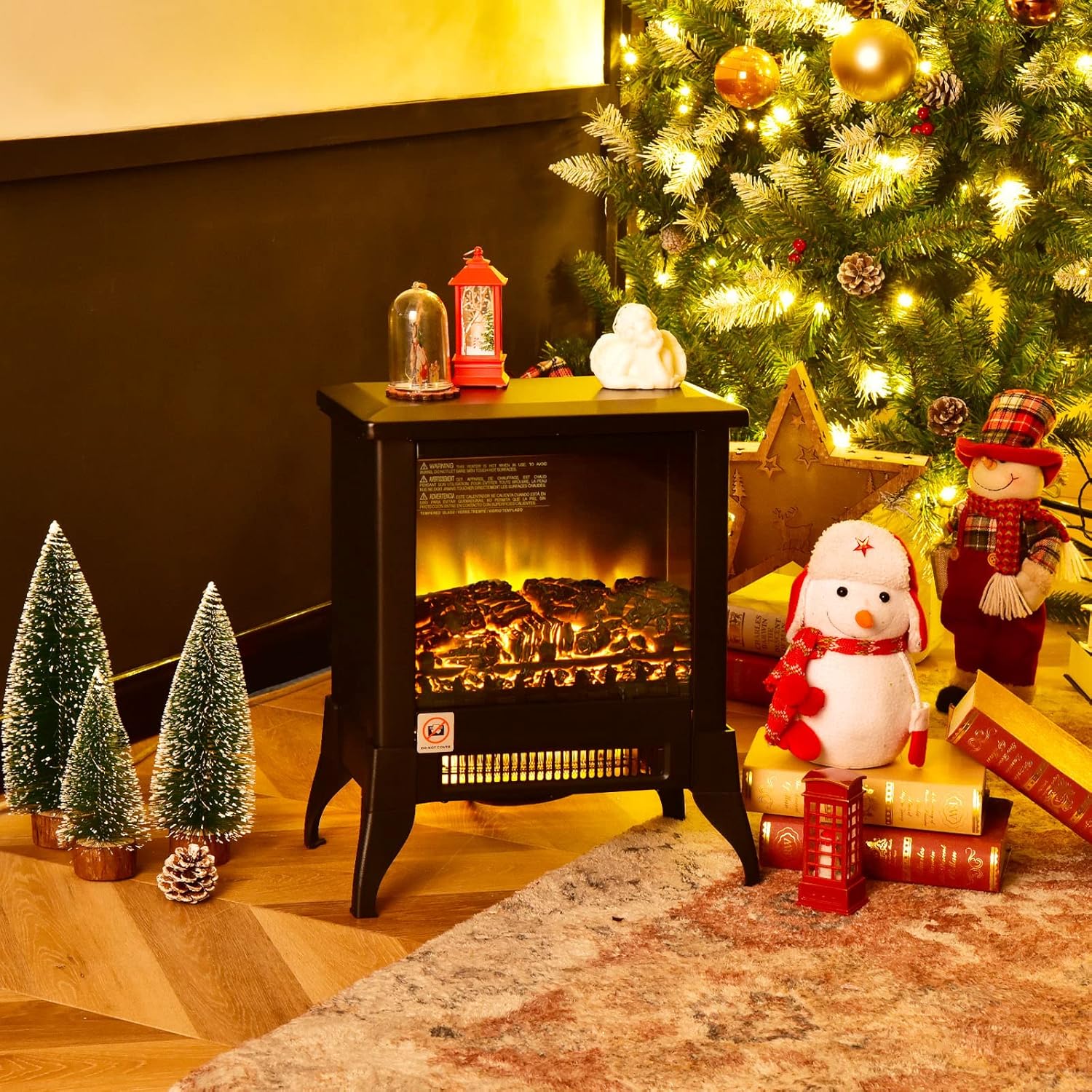 Tangkula 18 Inches Electric Fireplace Stove with Realistic Flame Effect