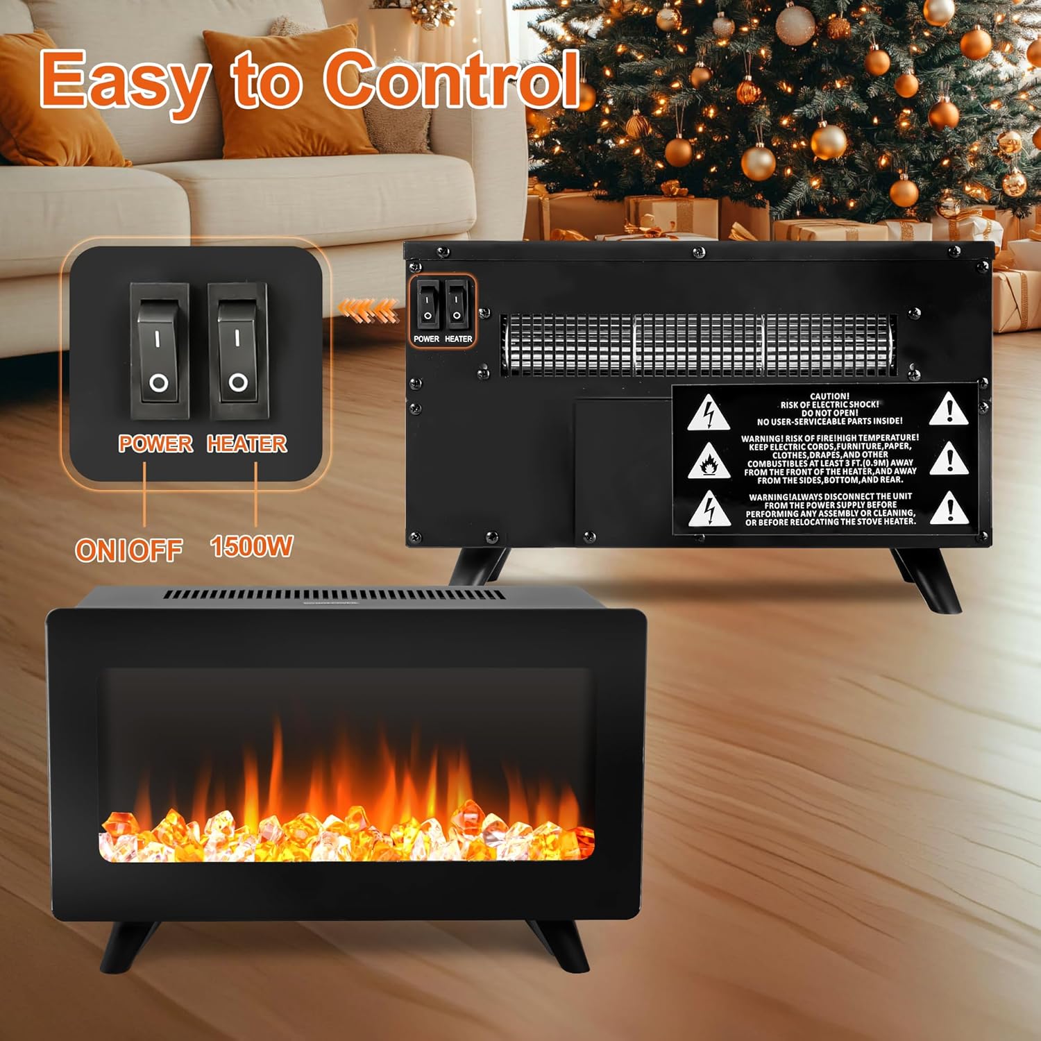 FLAMESHADE 16 Electric Fireplace - LED 3D Flames Freestanding 750W1500W Overheat Protection
