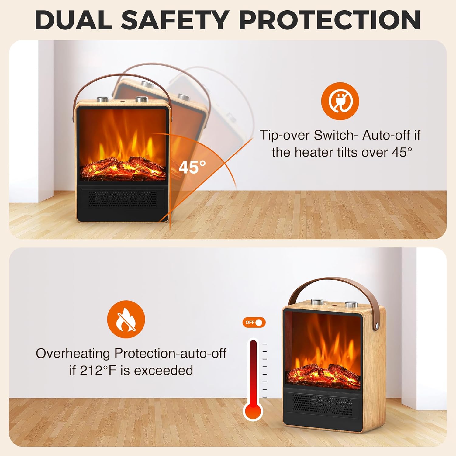 Riseon Electric Fireplace Heater with 3D LED Flame
