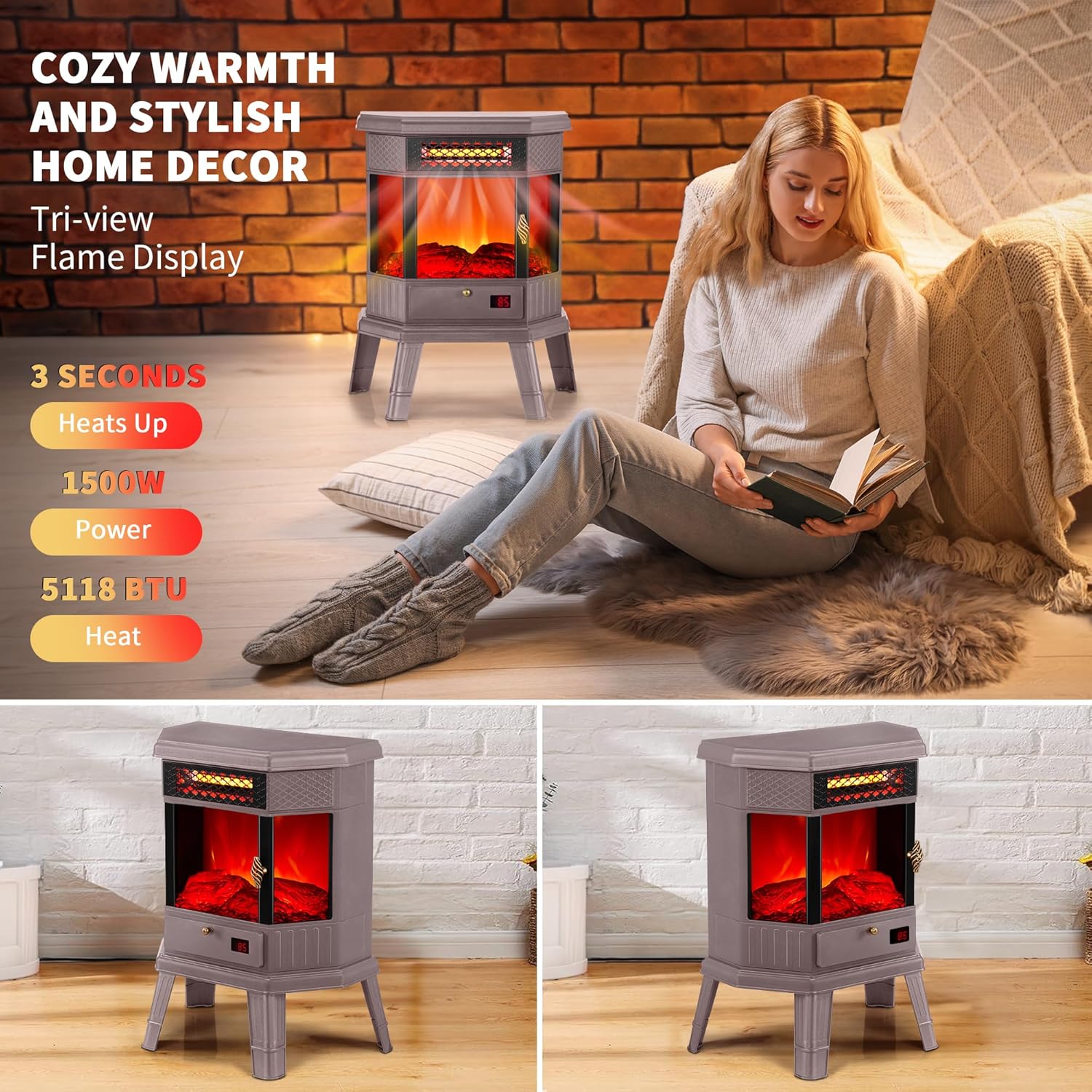 RealSmart 22 in Electric Fireplace with 3D Flame Effect and Remote Control