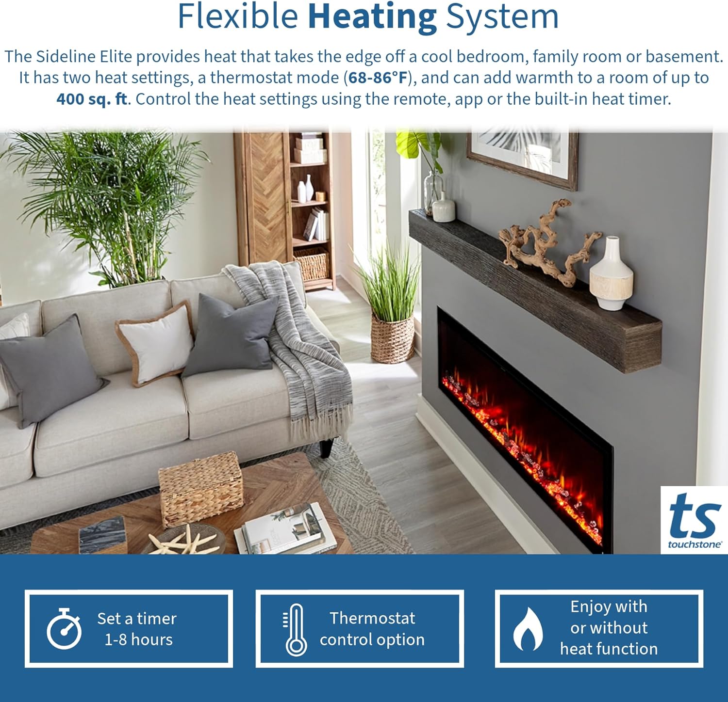 Touchstone Sideline Elite 50 Smart Electric Fireplace with Mantel 1