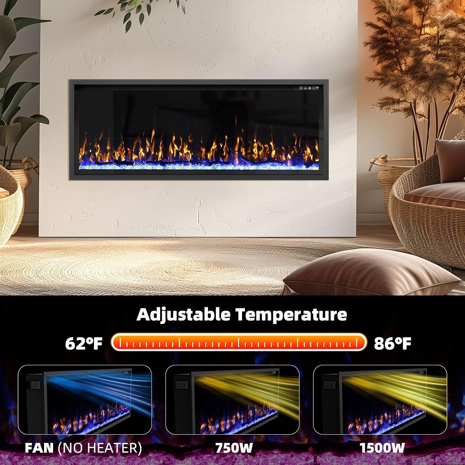Kucreiheat 50 Inch Electric Fireplace with Remote Control