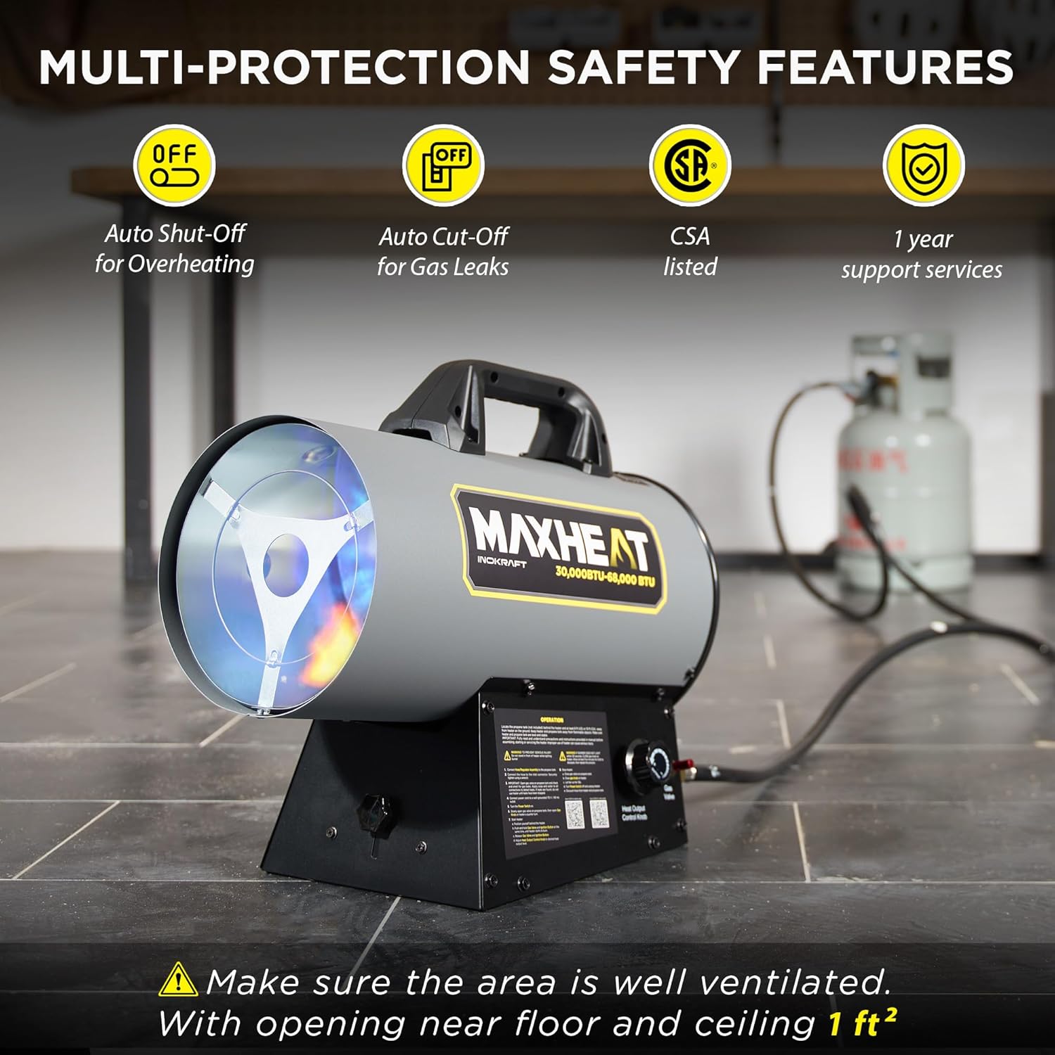 InoKraft Maxheat MH68 Propane Heater 68000 BTU Portable for Garage
