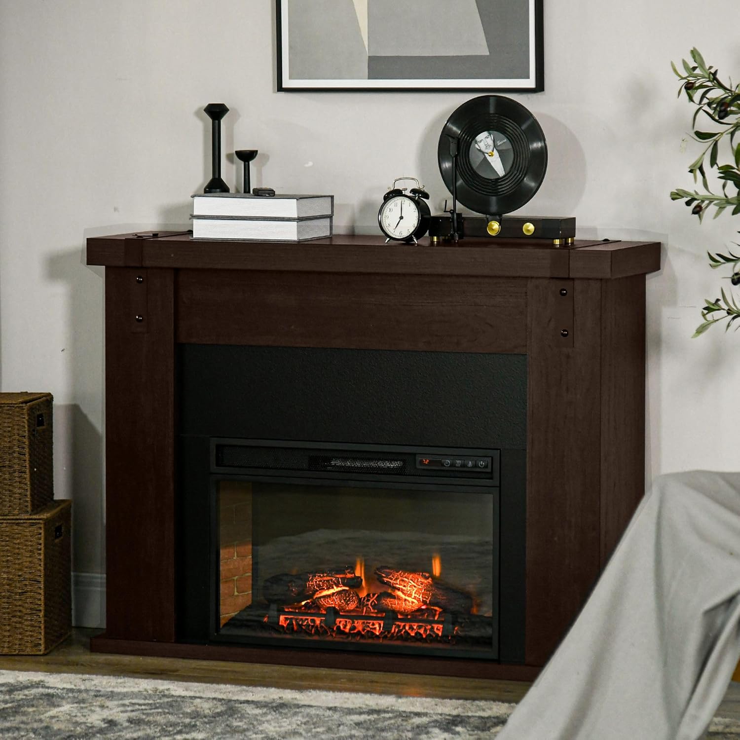 35 Inch Electric Fireplace with Mantel and Remote