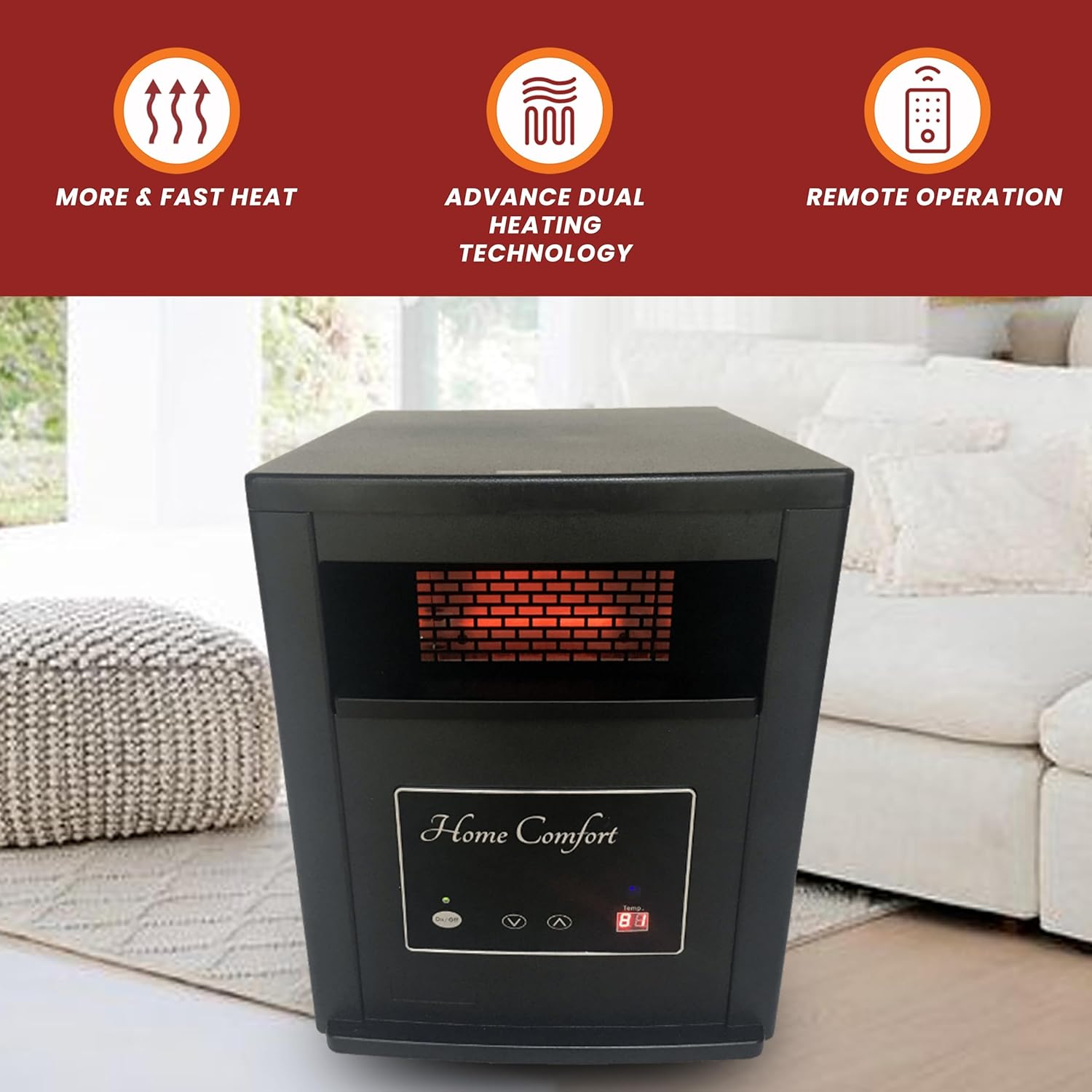 Home Comfort 1500w Infrared Heater with Thermostat and Remote Control
