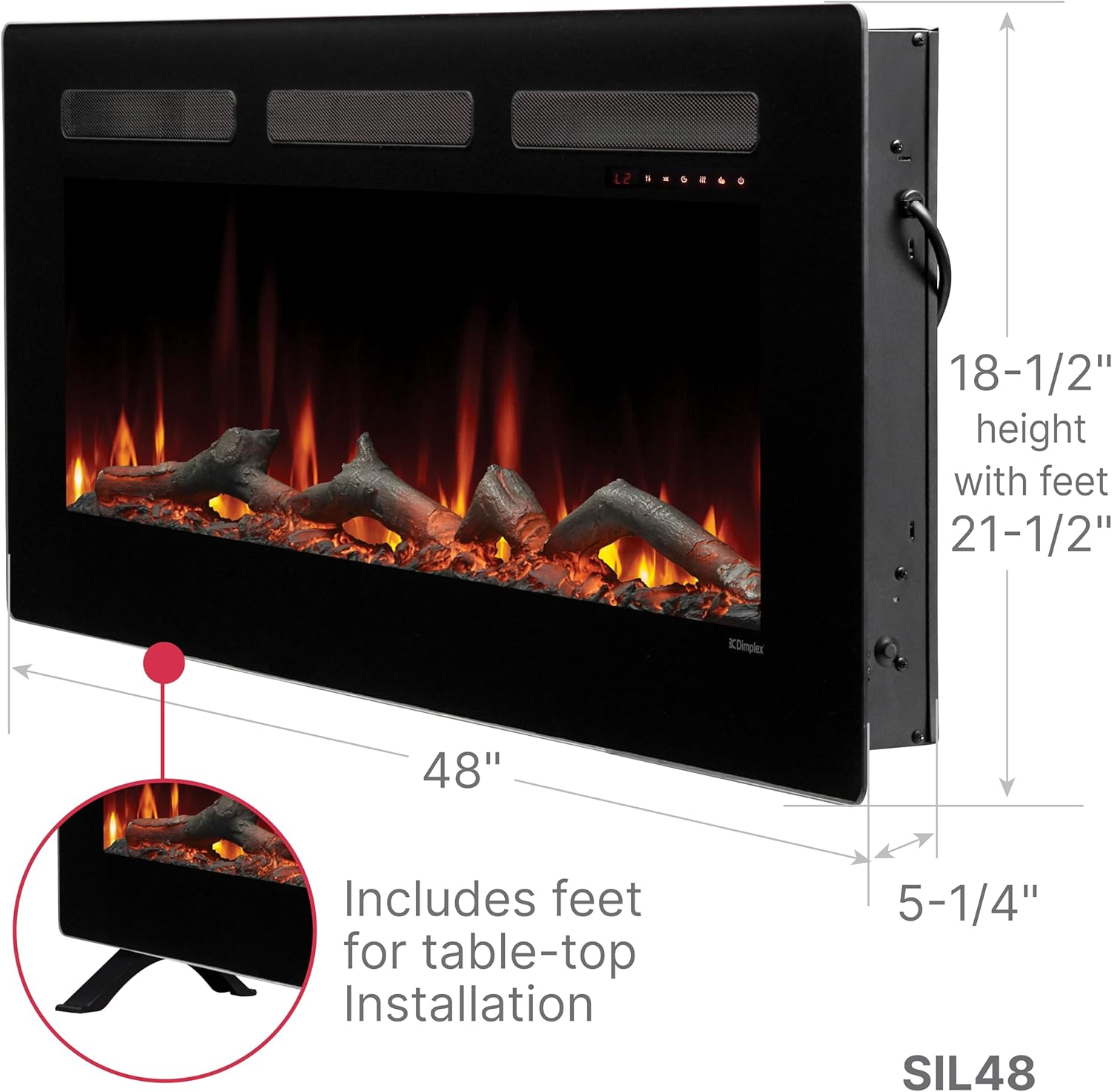 Dimplex Sierra 48 Electric Fireplace Heater - 1400W Wall Mounted Black