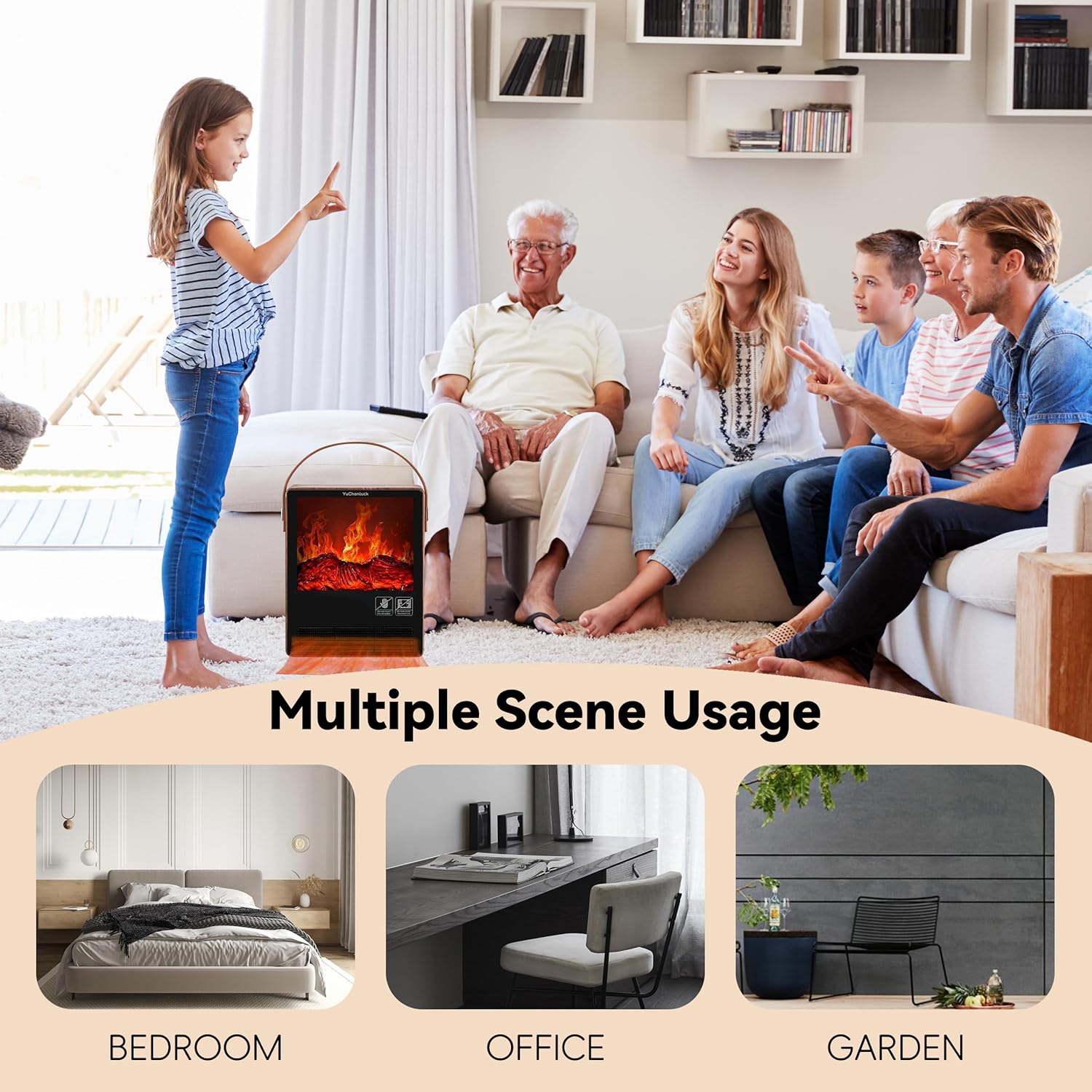 YUCHANLUCK Portable Electric Fireplace Heater 1500W