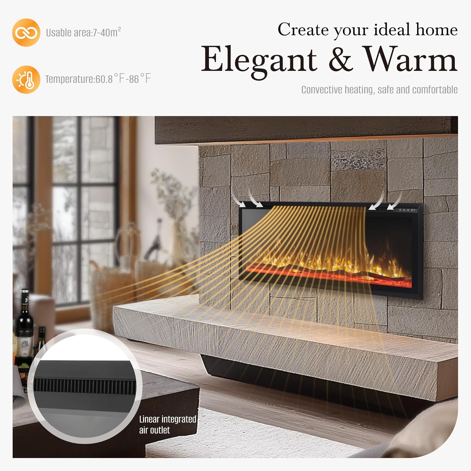 Sophia William 42 Inch Electric Fireplace with Remote Control