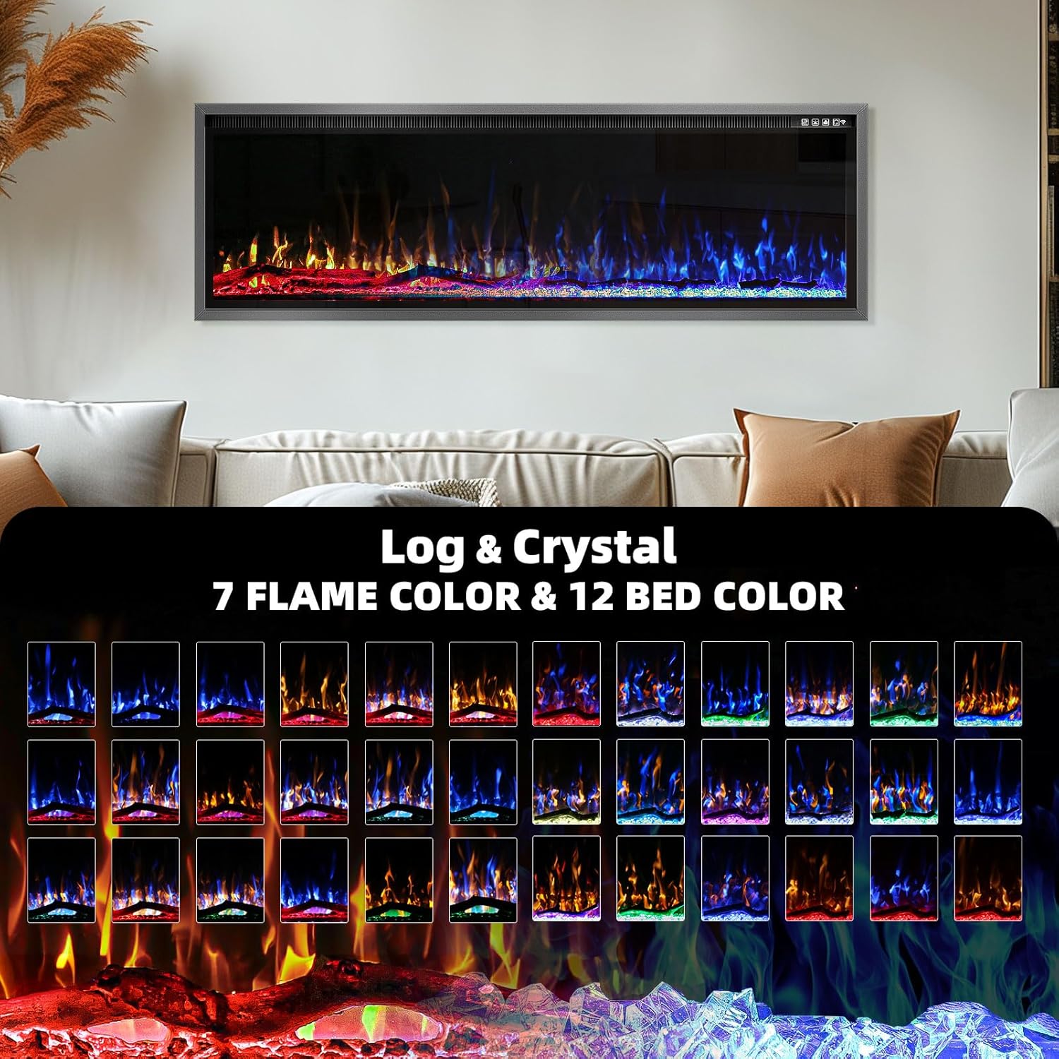 60 Inch Electric Fireplace with Remote Control