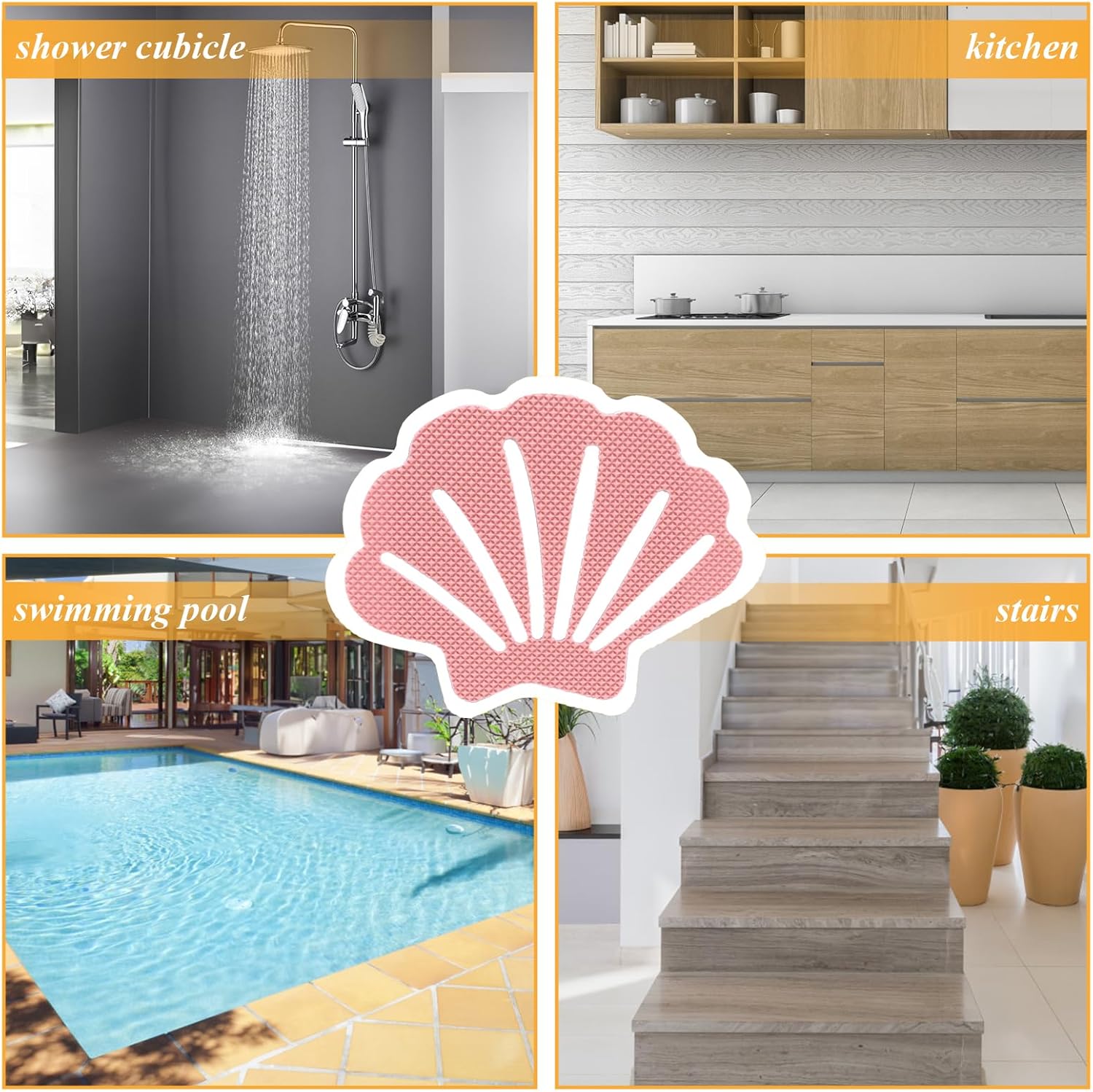 Coufce Bathtub Stickers Non-Slip Safety Treads Pink 12Pcs