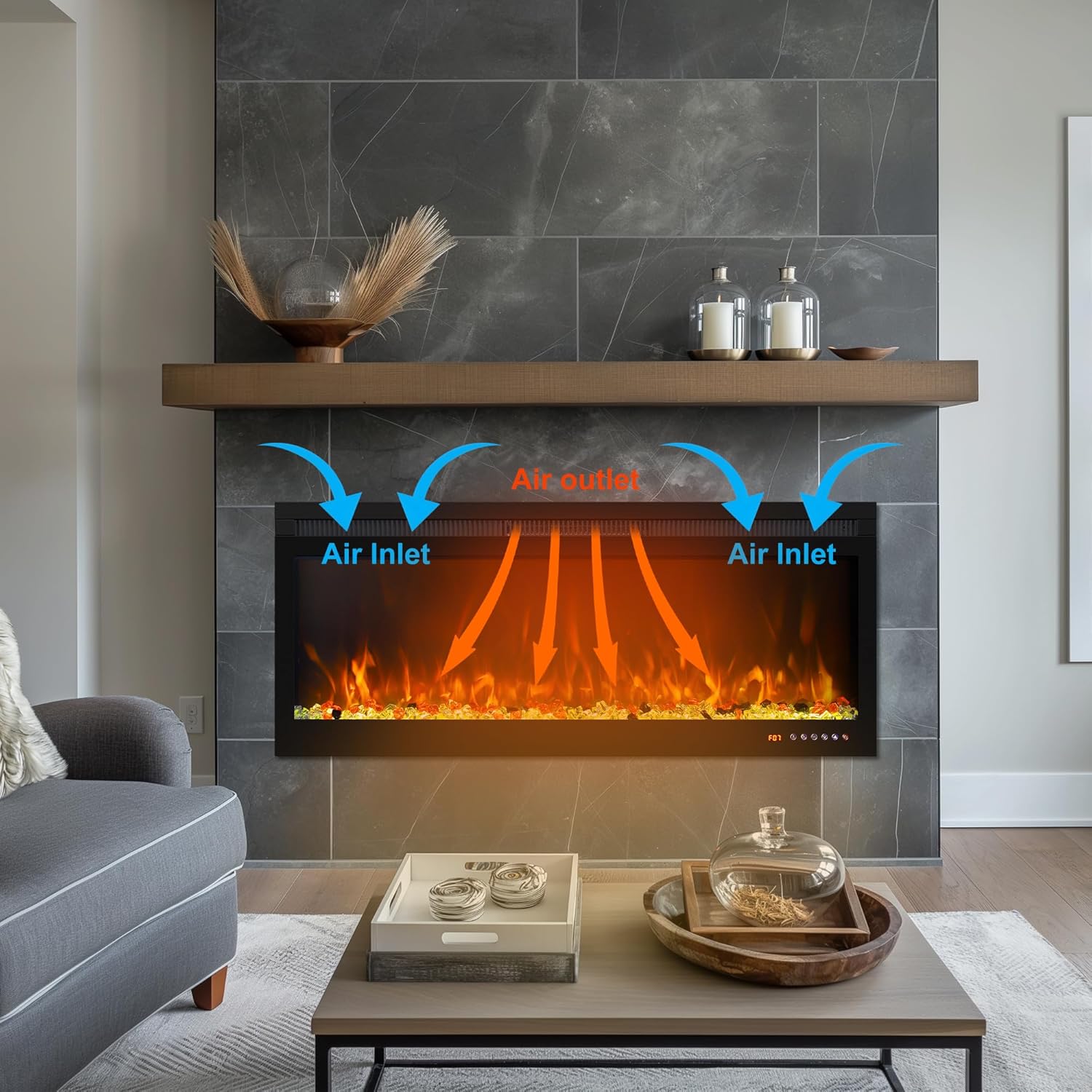 Oxhark Flame 60 Inch Smart Electric Fireplace with Remote Control and 1500W Heater