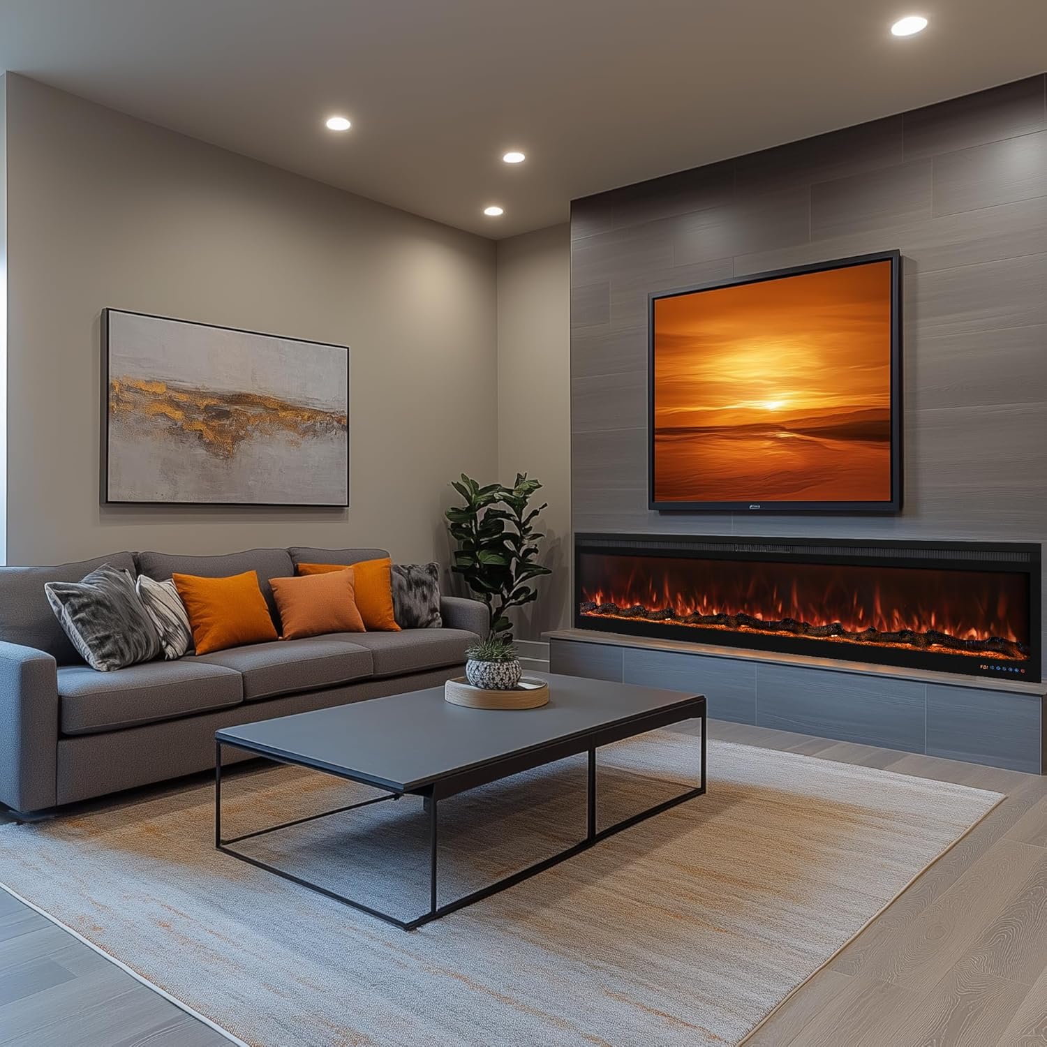 Ultra-Thin Electric Fireplace 78 Inch Black