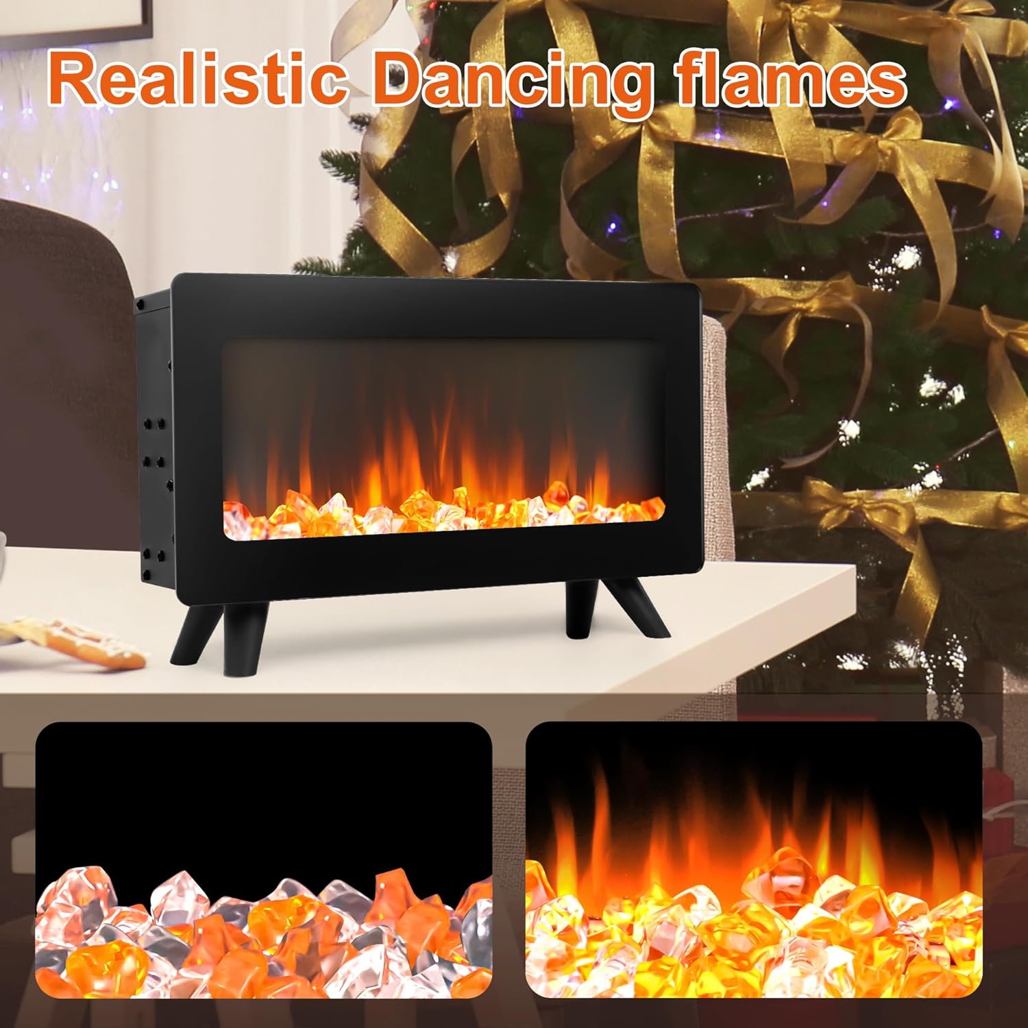 FLAMESHADE 16 Electric Fireplace - LED 3D Flames Freestanding 750W1500W Overheat Protection