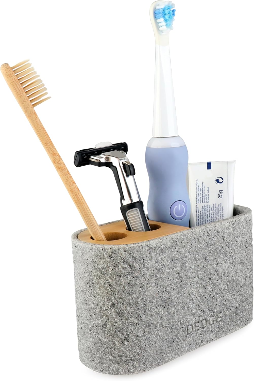 Dedge 3 Slots Bamboo Toothbrush Holder with Drainage for Bathroom Storage