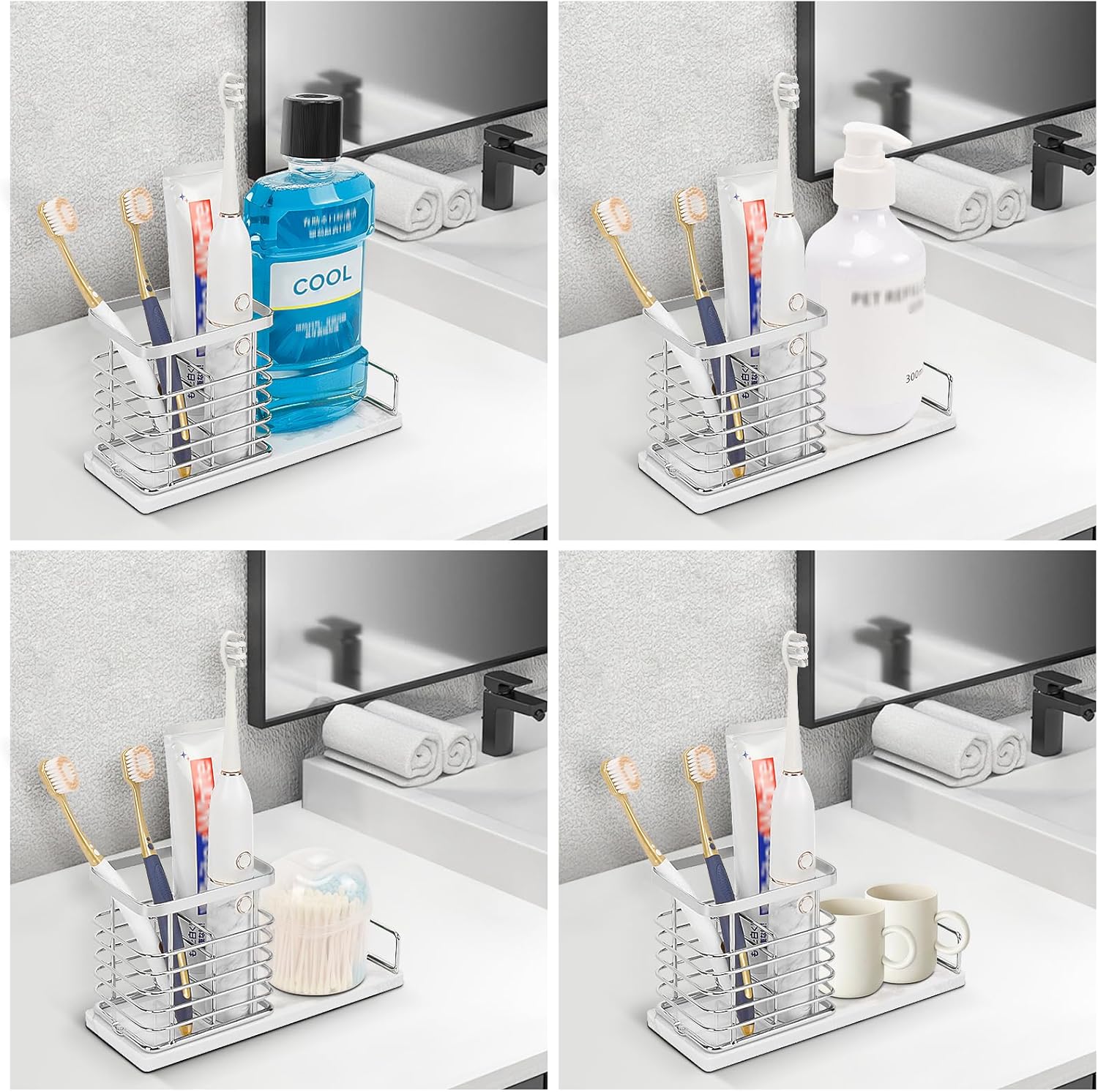 HarJue Toothbrush Holder with Marble Base and Chrome Frame