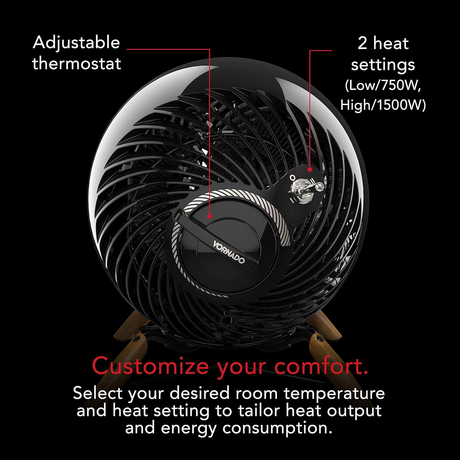 Vornado Glide Vortex Heater - 2 Heat Settings Safe Quiet
