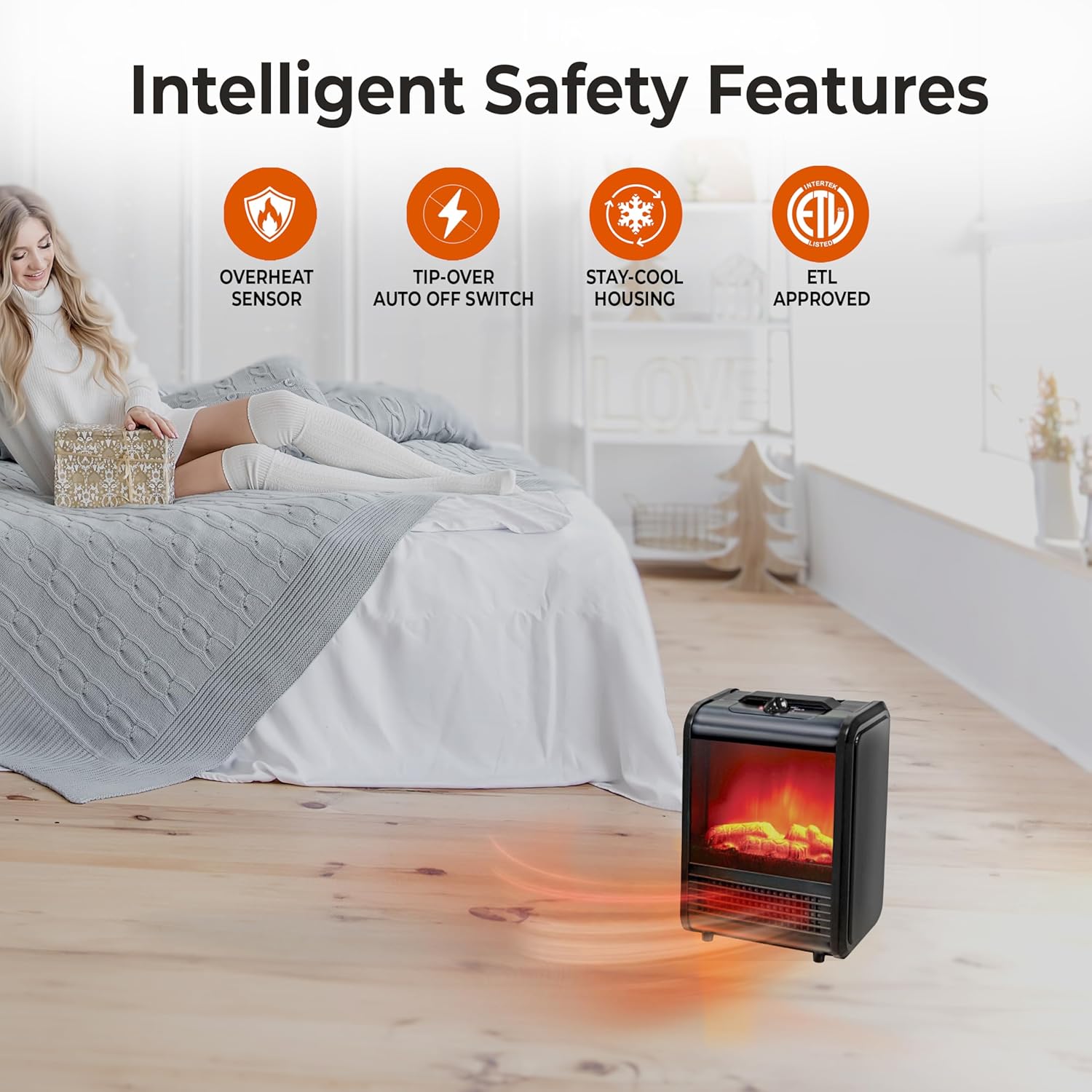 Comfort Zone Electric Mini Fireplace Heater with 3D Flame and Safety Features
