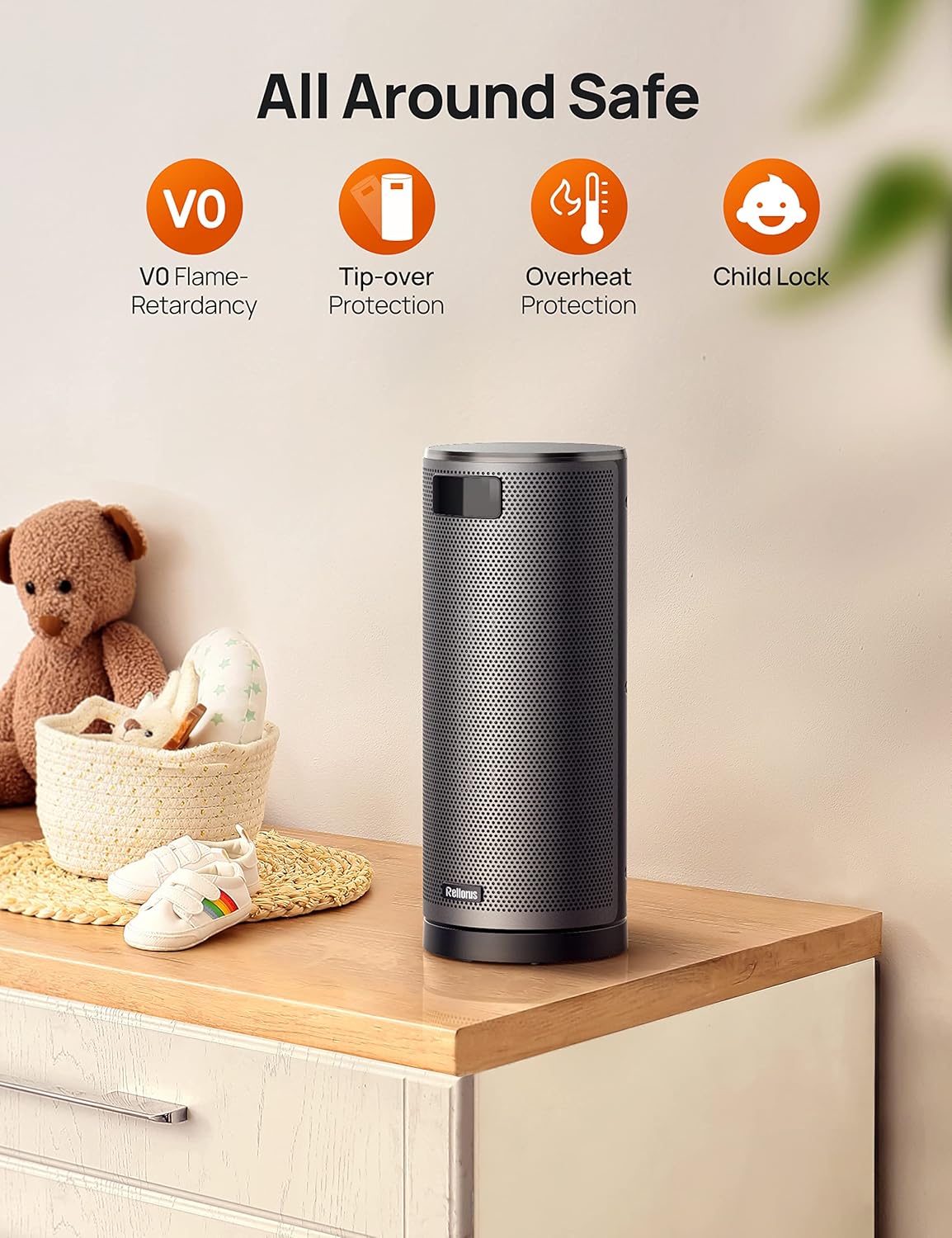 Rellorus Fast Heating Electric Space Heater with Remote and Thermostat 1