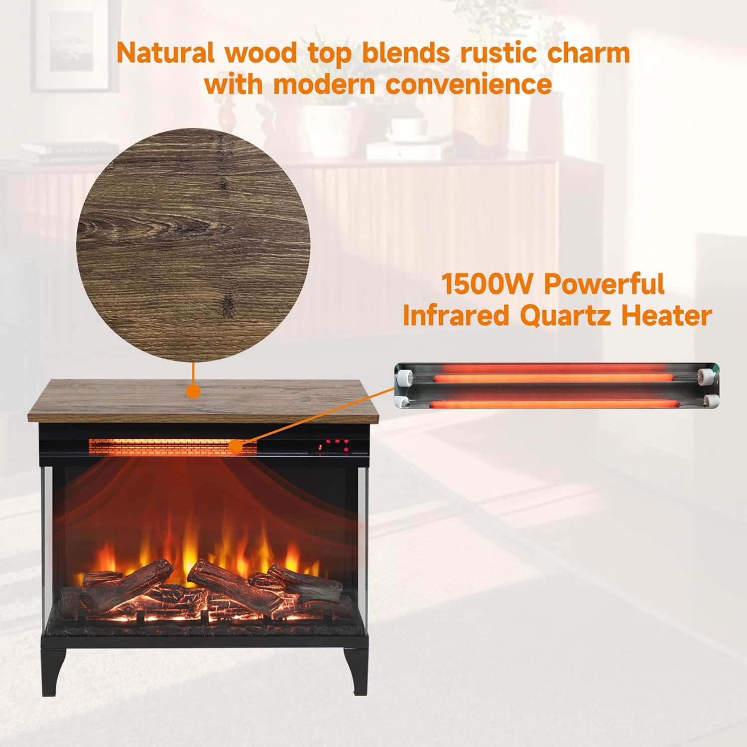 Innoflame 24 Electric Fireplace Heater with Remote and Timer