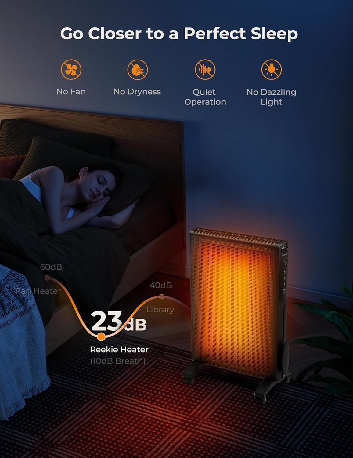 Reekie 1500W Electric Space Heater with Smart Thermostat and Remote Control