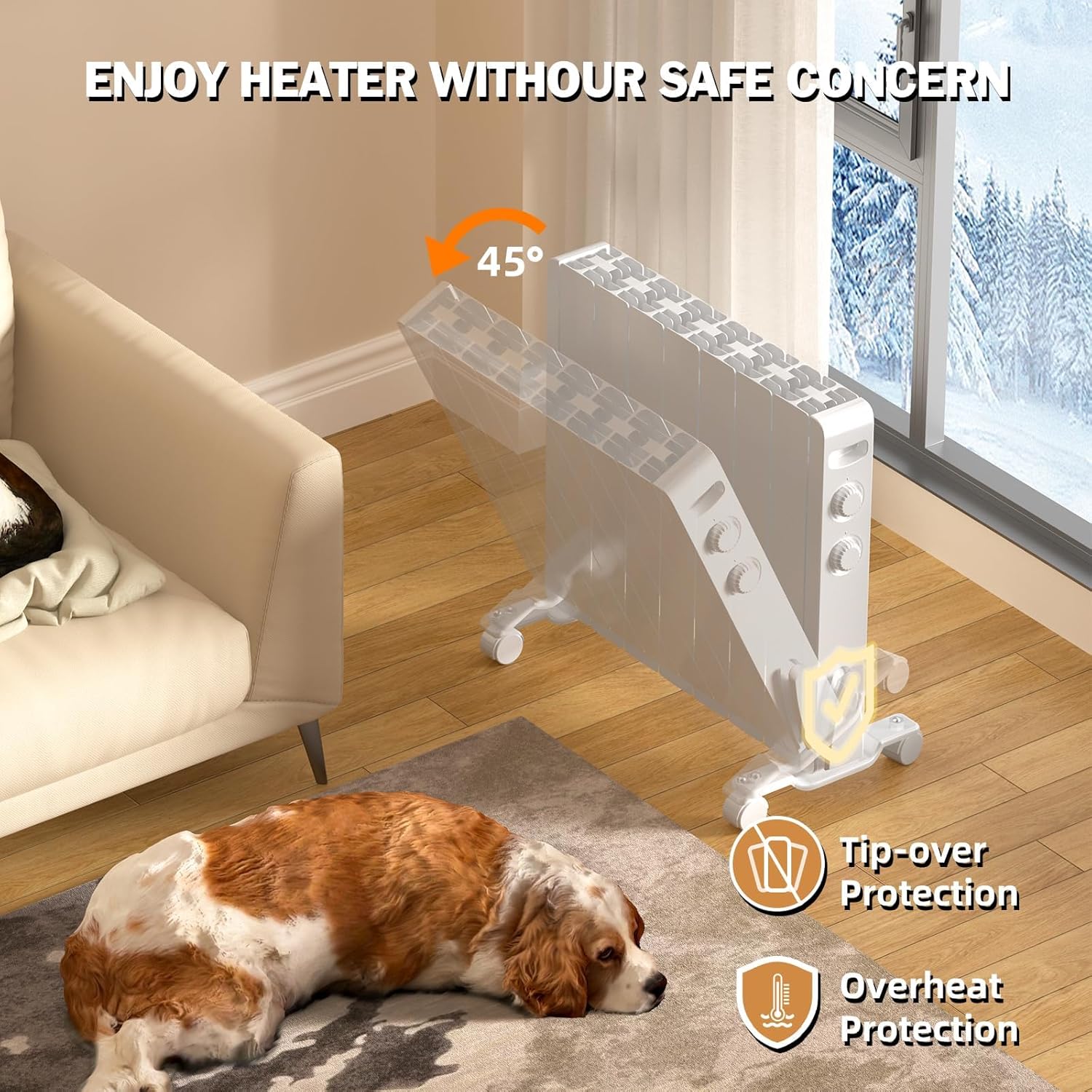 Eueiriup 1500W Electric Wall Heater with Thermostat and Wheels