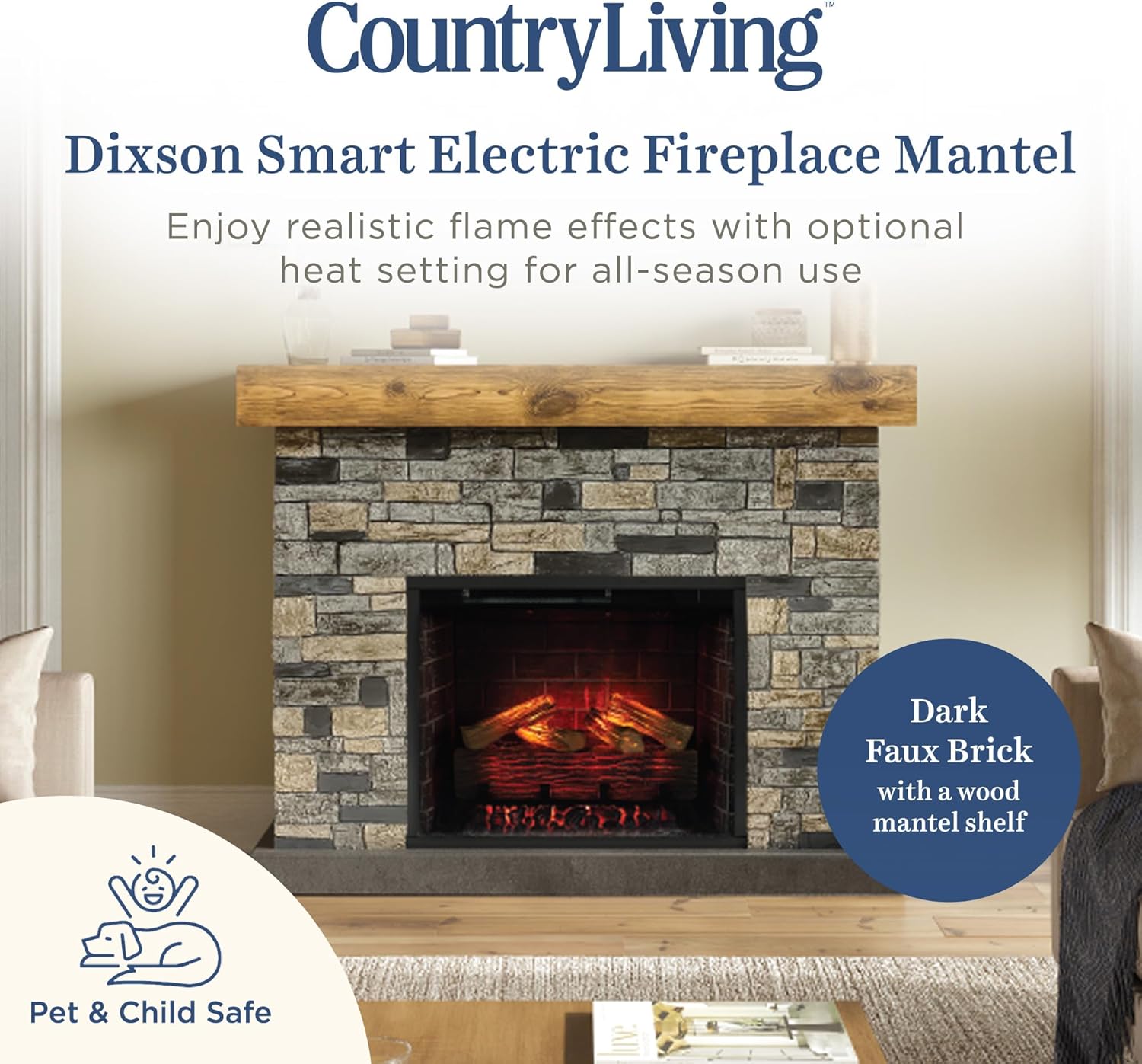 Country Living - Dixson Electric Fireplace with Mantel 28 Wood Insert