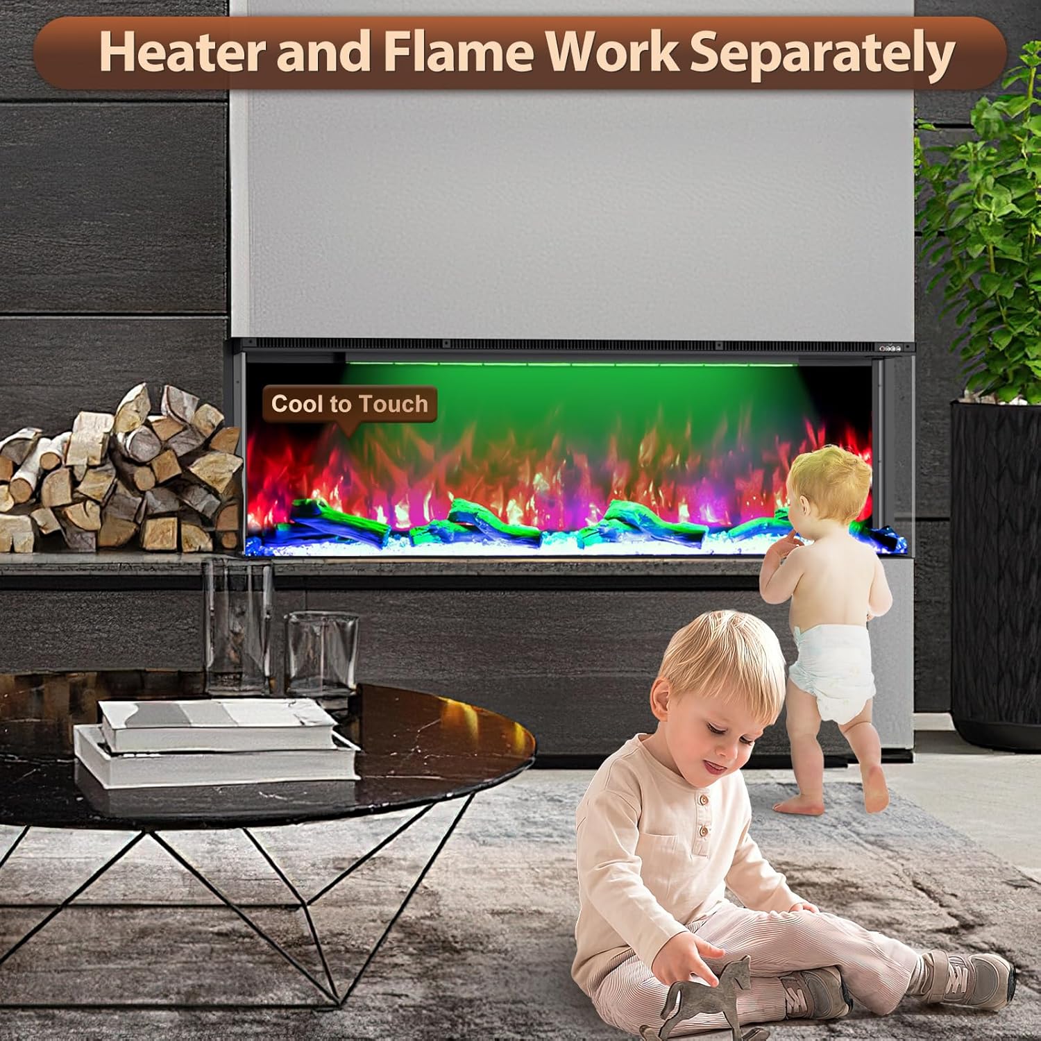 HIRESC 3-Sided Electric Fireplace with 251 RGB LED Flame