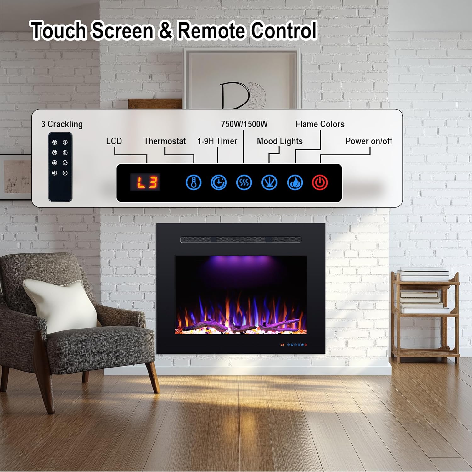 PRISMASTER 2959 Electric Fireplace Insert with Adjustable Flames 1