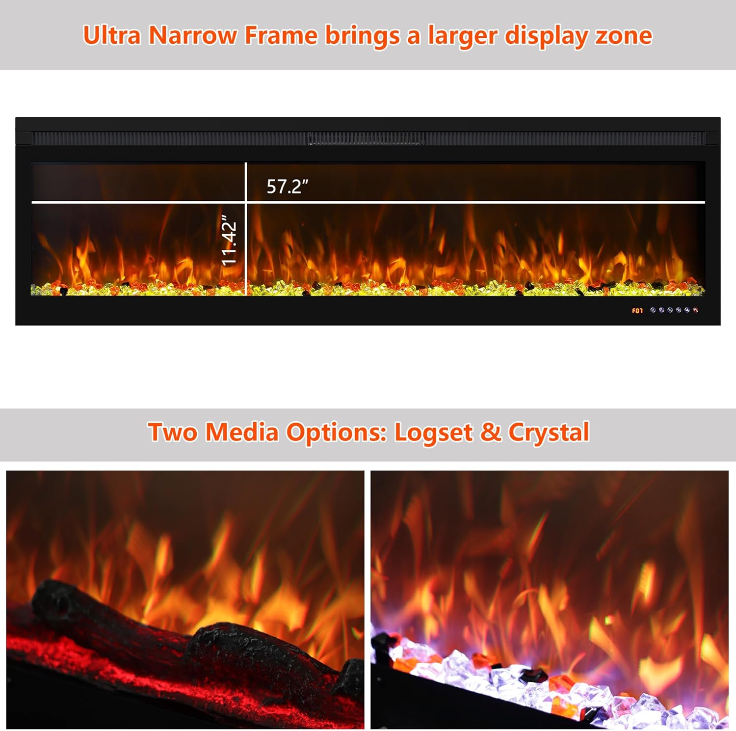 Oxhark Flame 60 Inch Smart Electric Fireplace with Remote Control and 1500W Heater