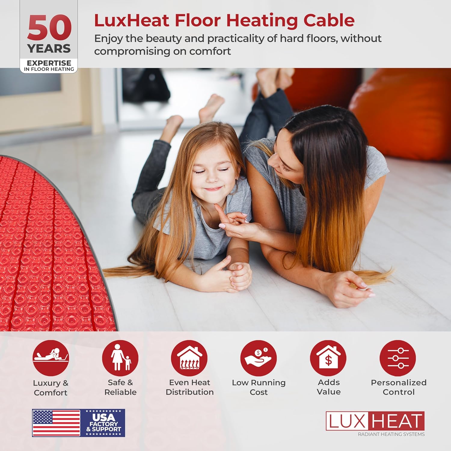 LuxHeat 150sqft Electric Floor Heating System with WiFi Thermostat