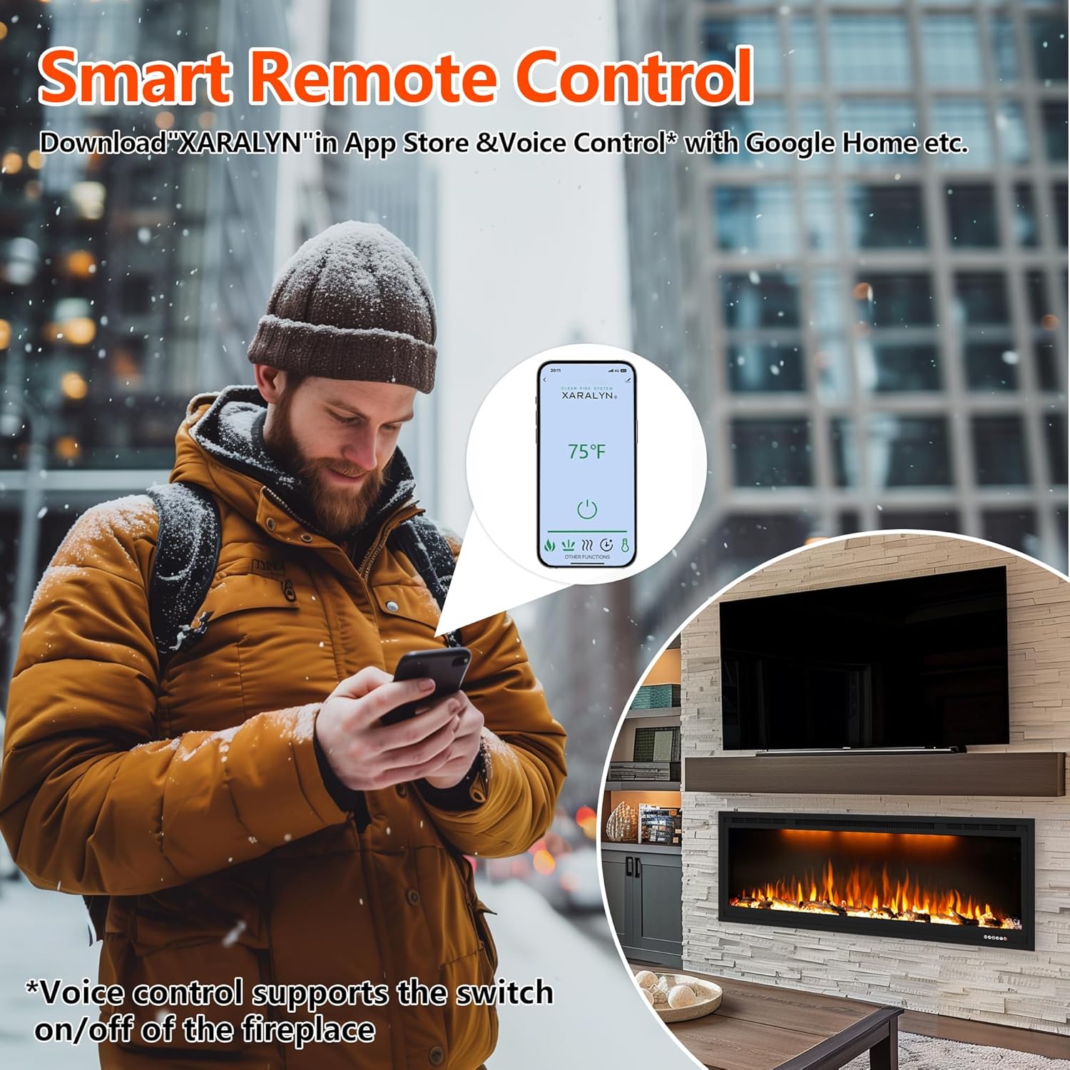 Dreamflame 42 Inch Smart Electric Fireplace with App Control and Timer
