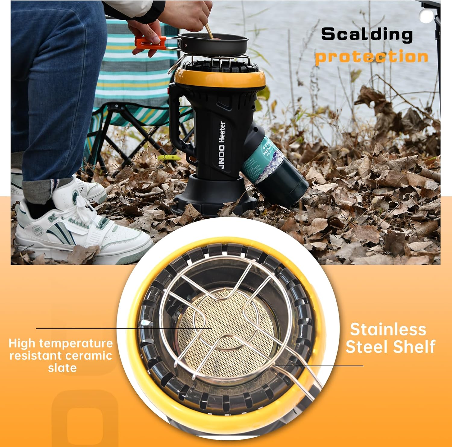 JNDO Portable Propane Heater 4000-BTU Camping Fishing Outdoor Indoor