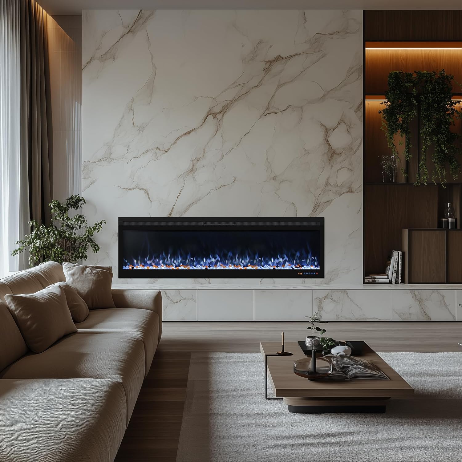 Oxhark Flame 60 Inch Smart Electric Fireplace with Remote Control and 1500W Heater